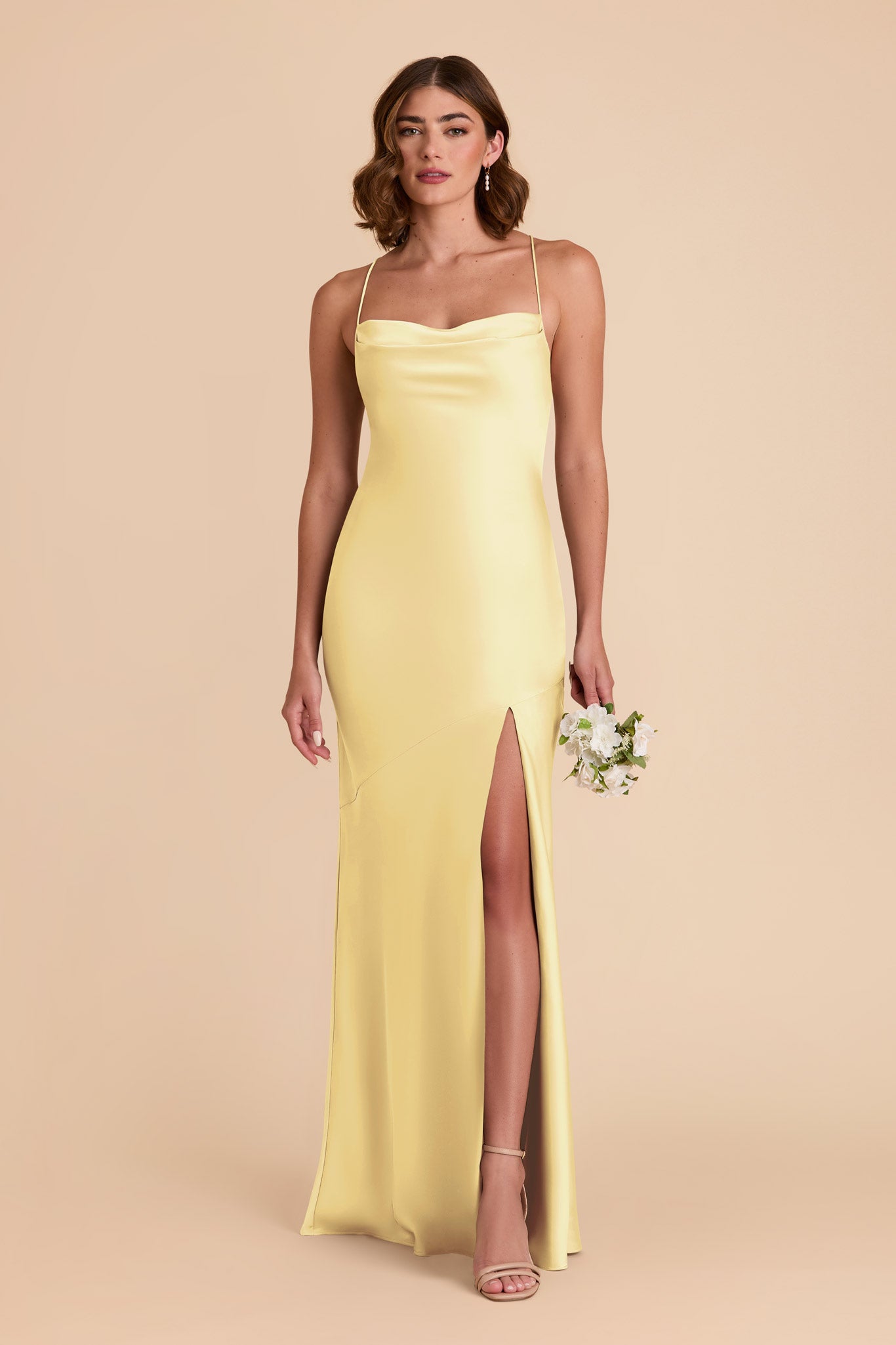 Matte Satin Slip Dress with Cowl Neck | Olivia Lemon Sorbet