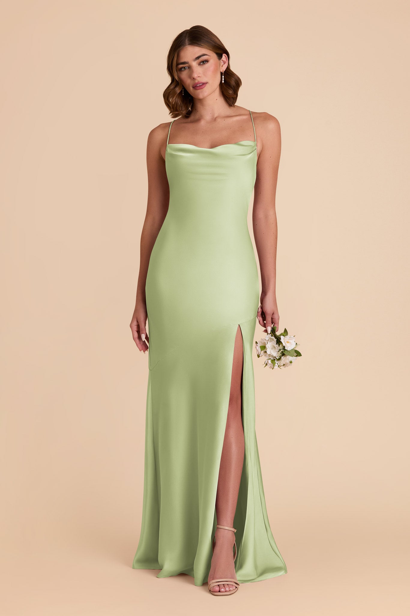 Matte Satin Cowl Neck Dress | Olivia - Pale Pistachio