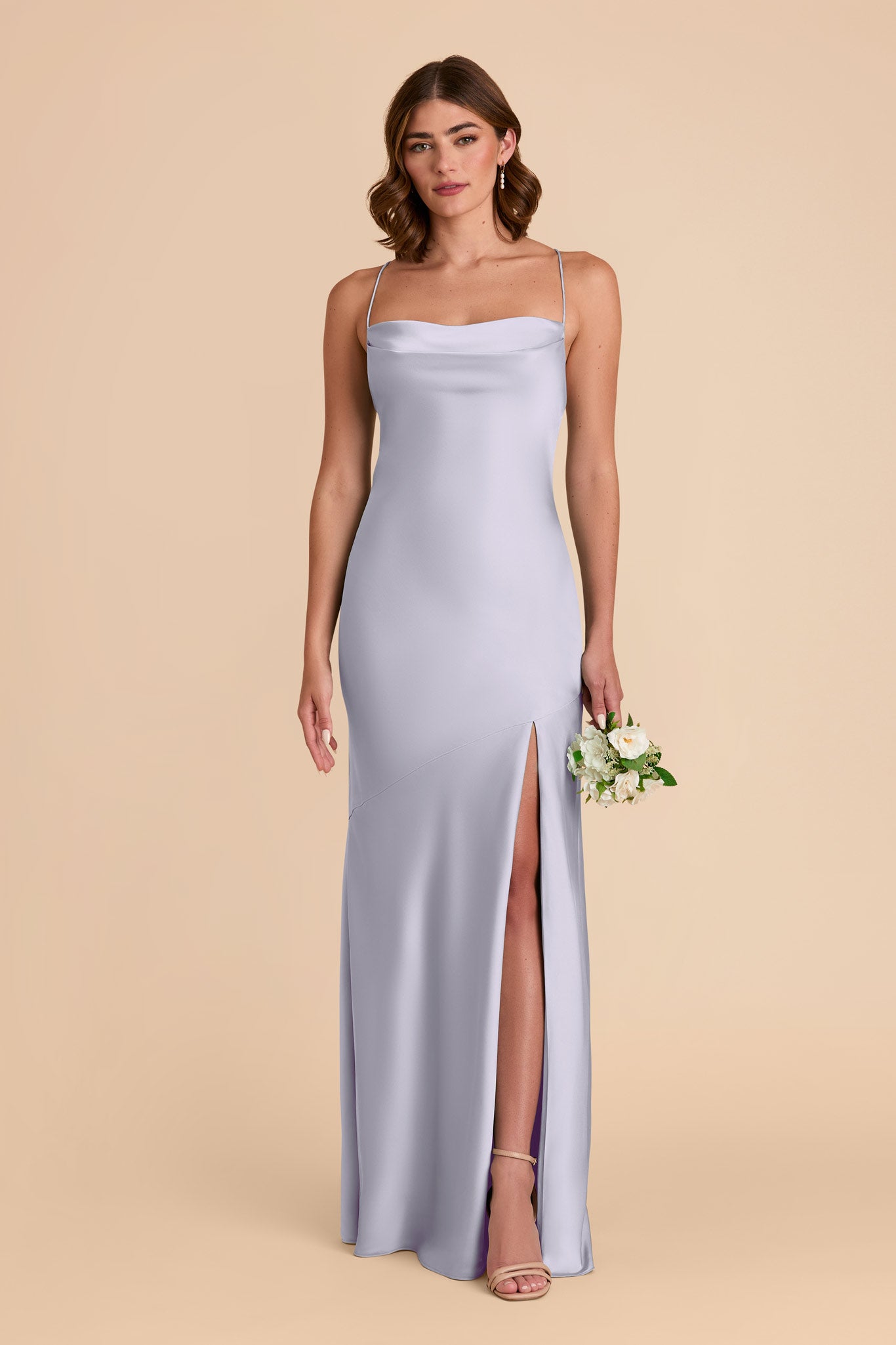 Matte Satin Slip Dress with Cowl Neck | Olivia Periwinkle Blue