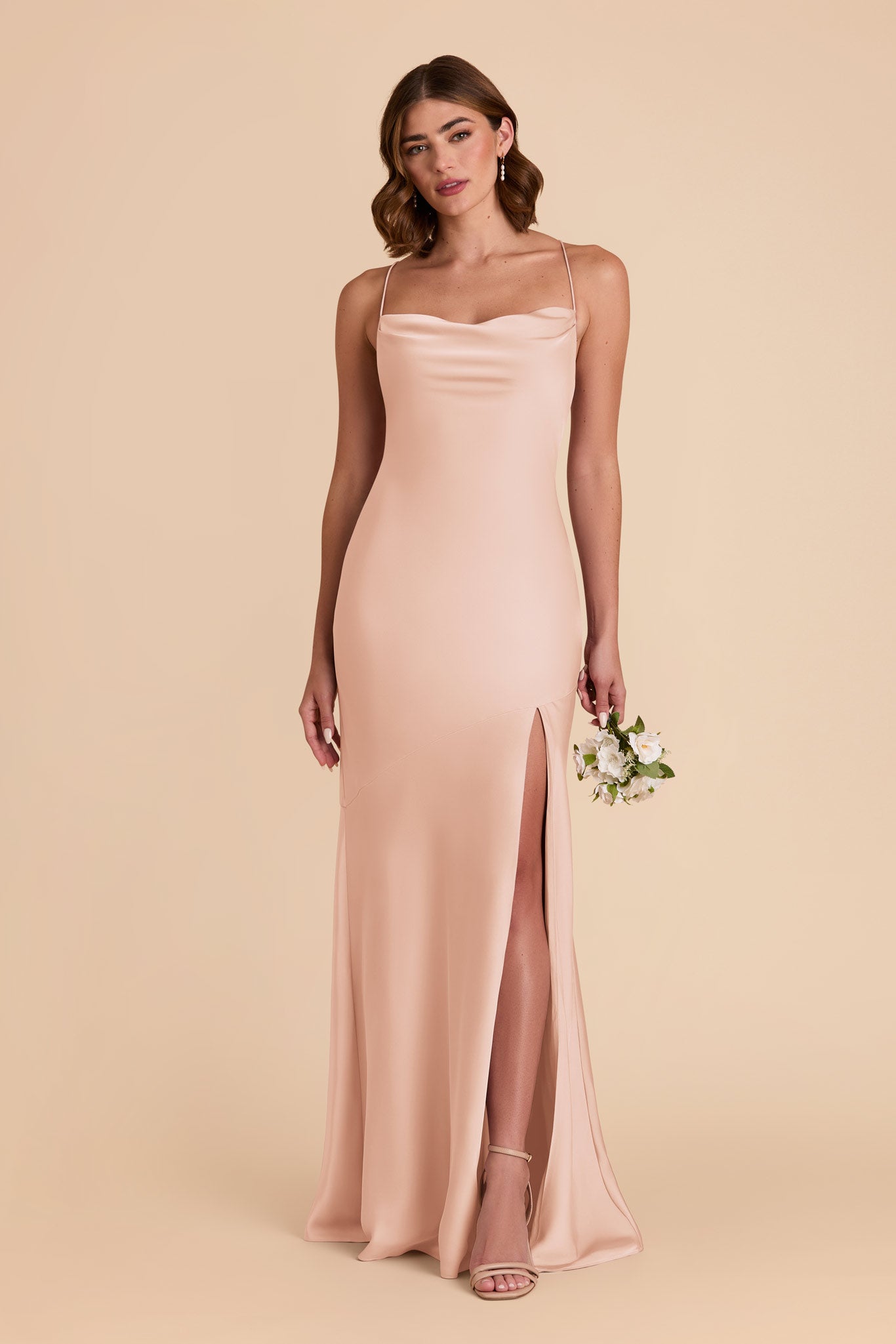 Matte Satin Slip Dress with Cowl Neck | Olivia Rose Gold