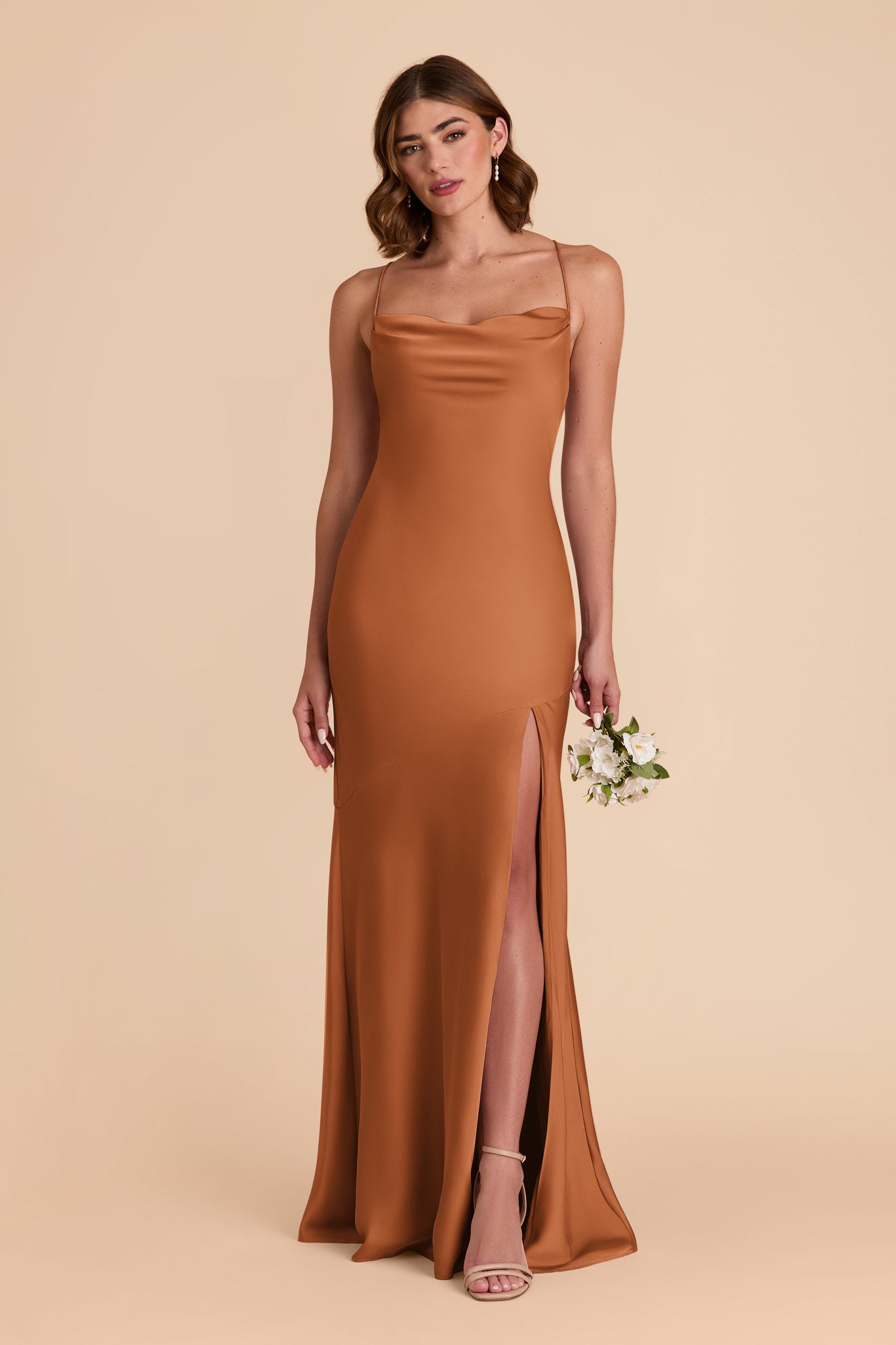 Matte Satin Slip Dress with Cowl Neck | Olivia Rust