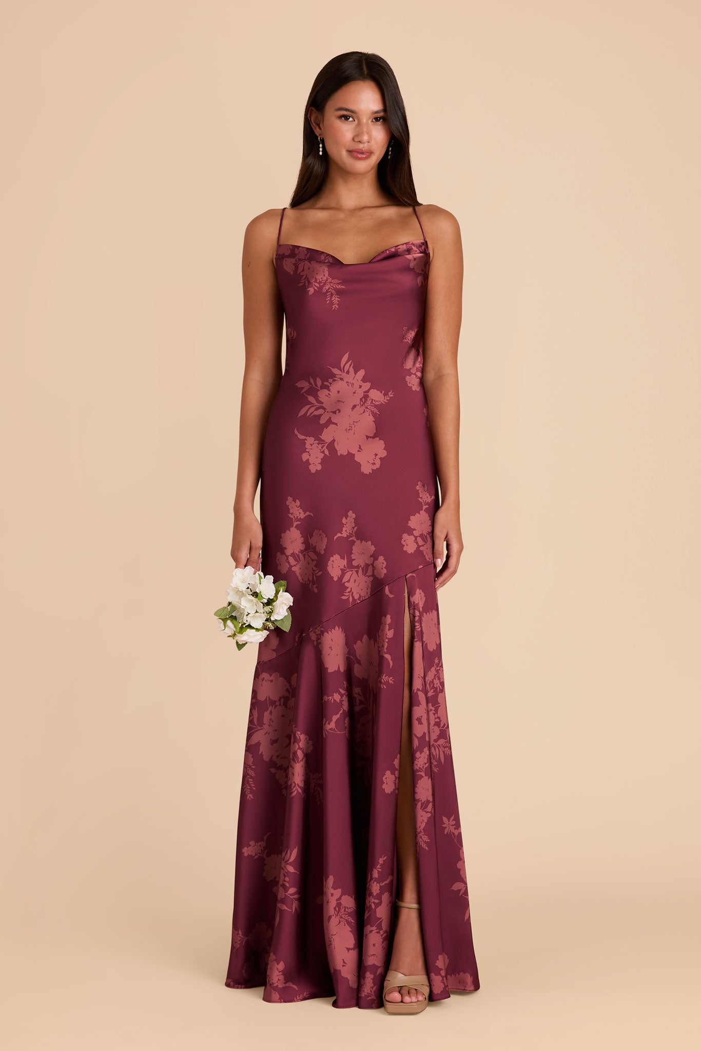 Matte Satin Slip Dress with Cowl Neck | Olivia Whimsical Blooms