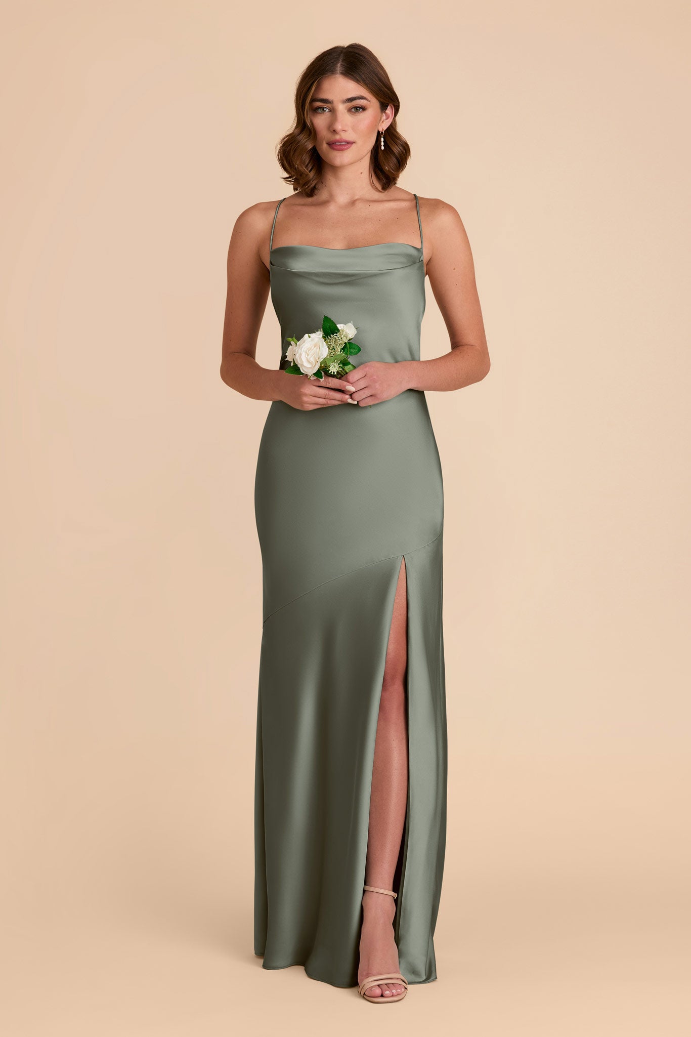 Matte Satin Slip Dress with Cowl Neck | Olivia - Sea Glass