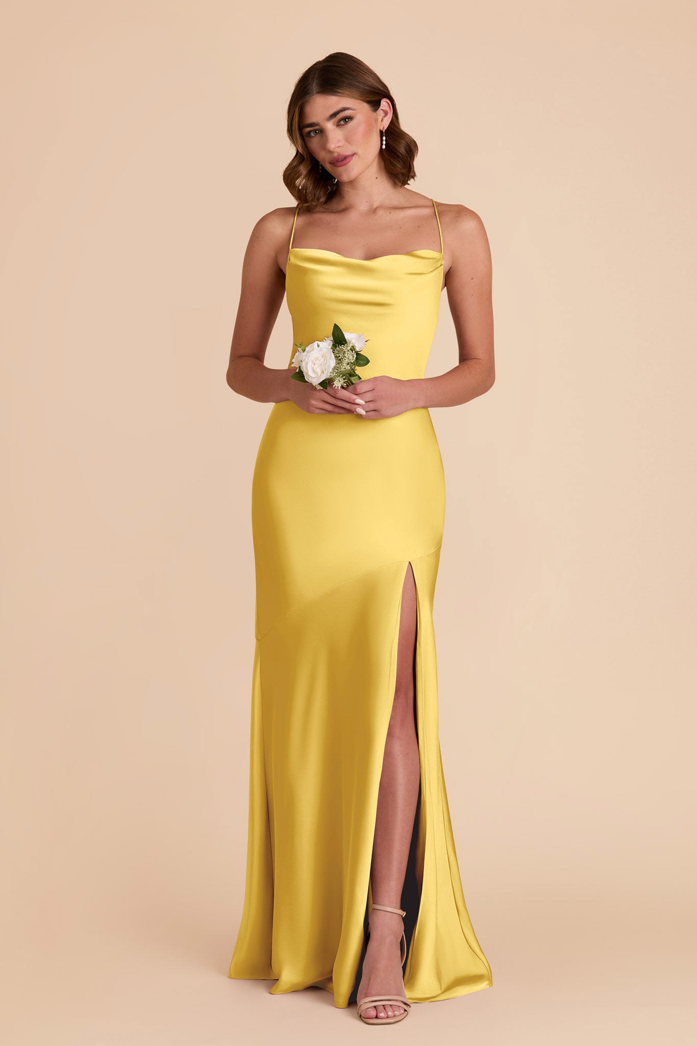 Matte Satin Cowl Neck Dress in Sunflower Yellow | Olivia