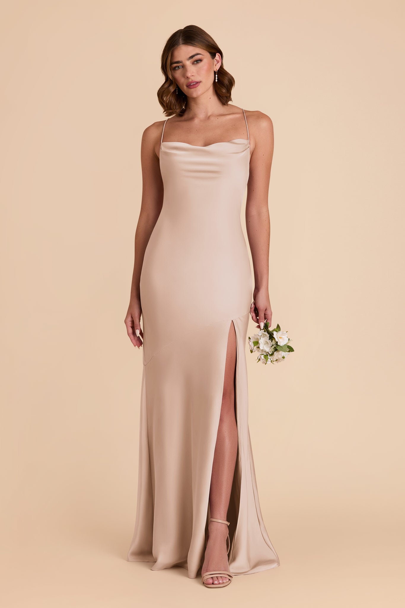 Matte Satin Slip Dress with Cowl Neck | Olivia Taupe