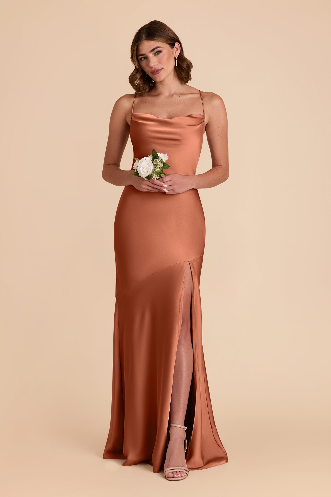 Matte Satin Slip Dress with Cowl Neck | Olivia Terracotta