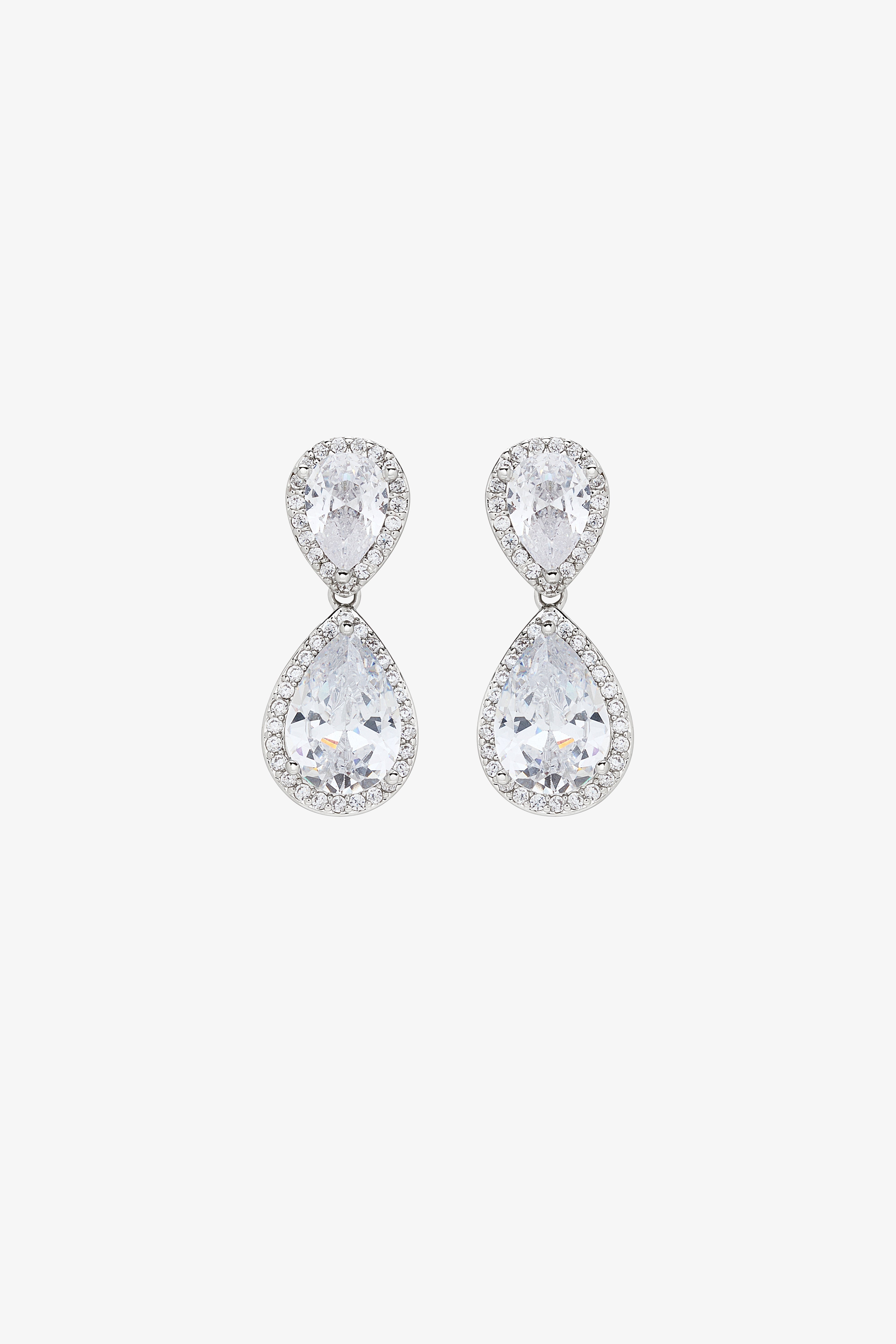 Pavé Teardrop Earrings for Weddings | Silver Double Drop Jewelry