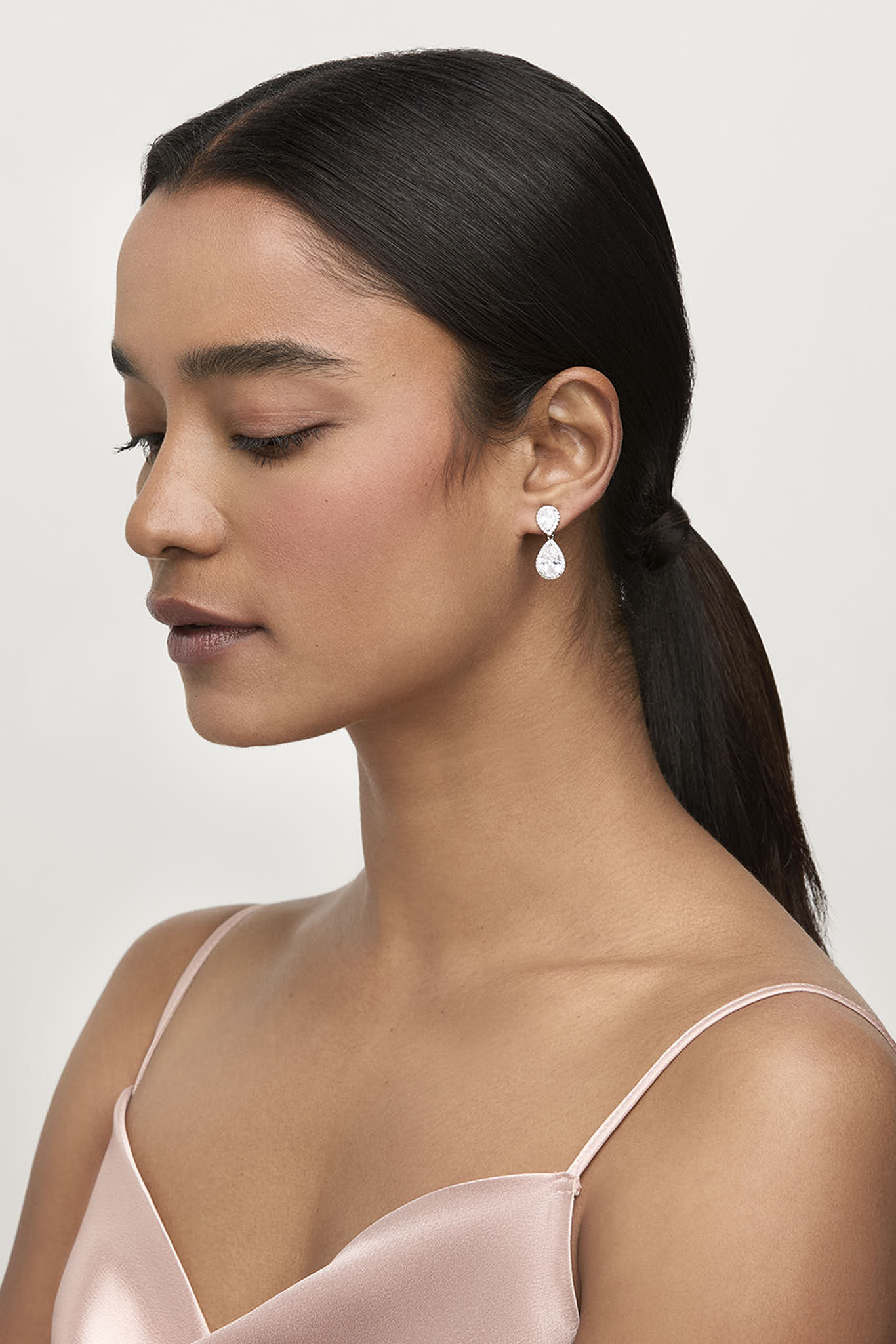 Pavé Teardrop Earrings for Weddings | Silver Double Drop Jewelry