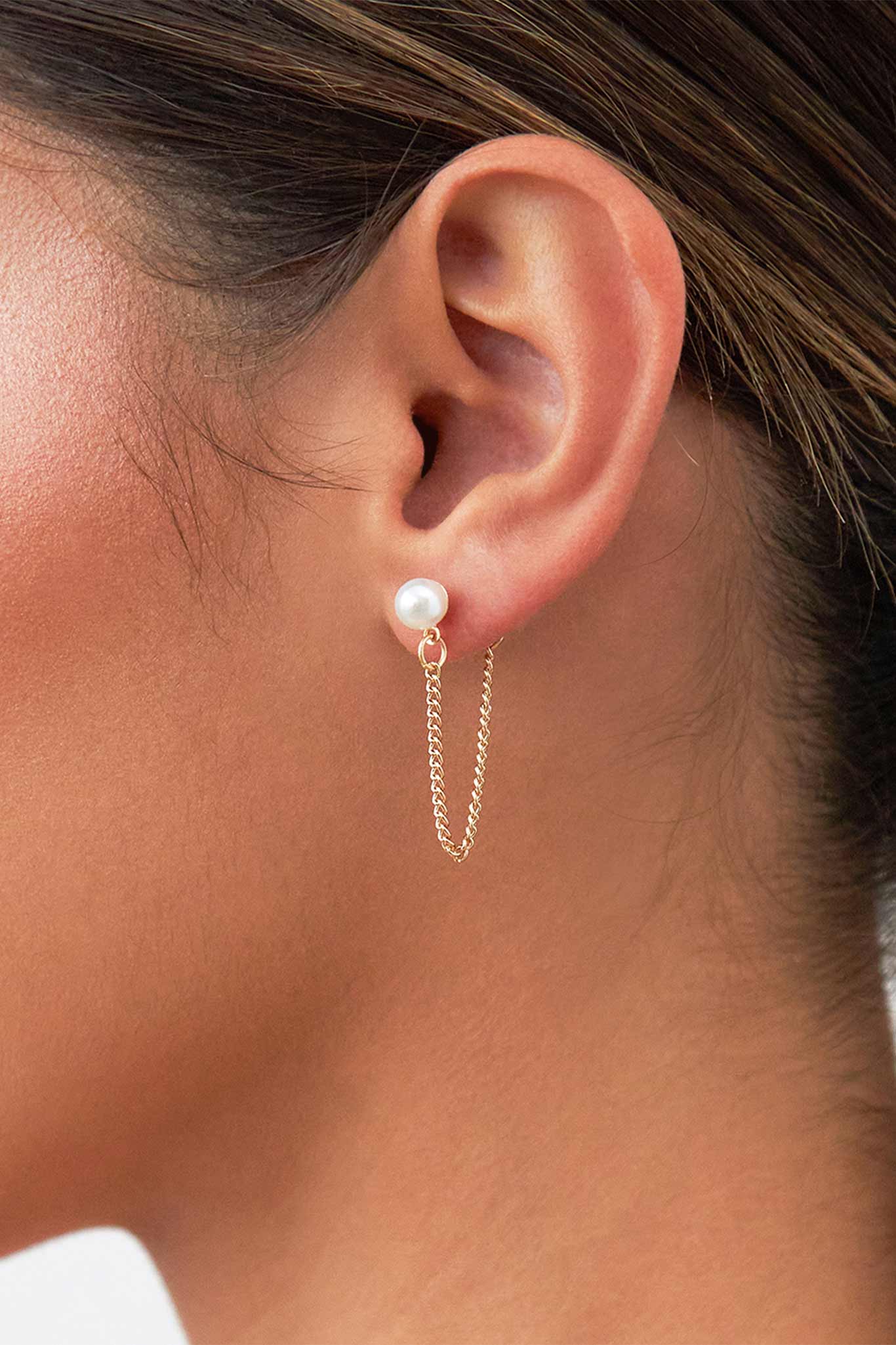 Pearl Drop Chain Earrings with Post Attachment | Prince Jewelry