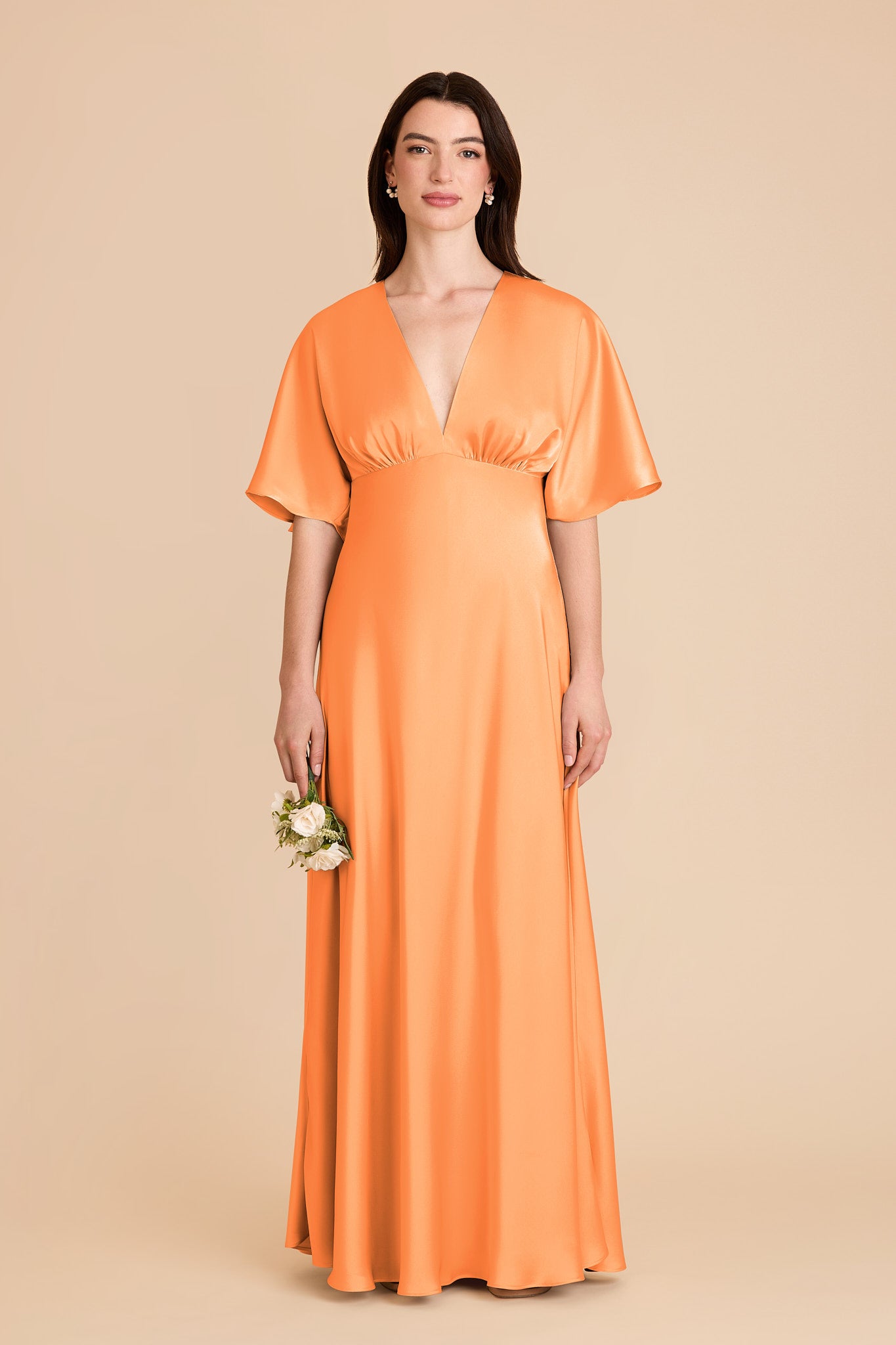 Matte Satin Maxi Dress with V-Neck & Thigh Slit | Shyla