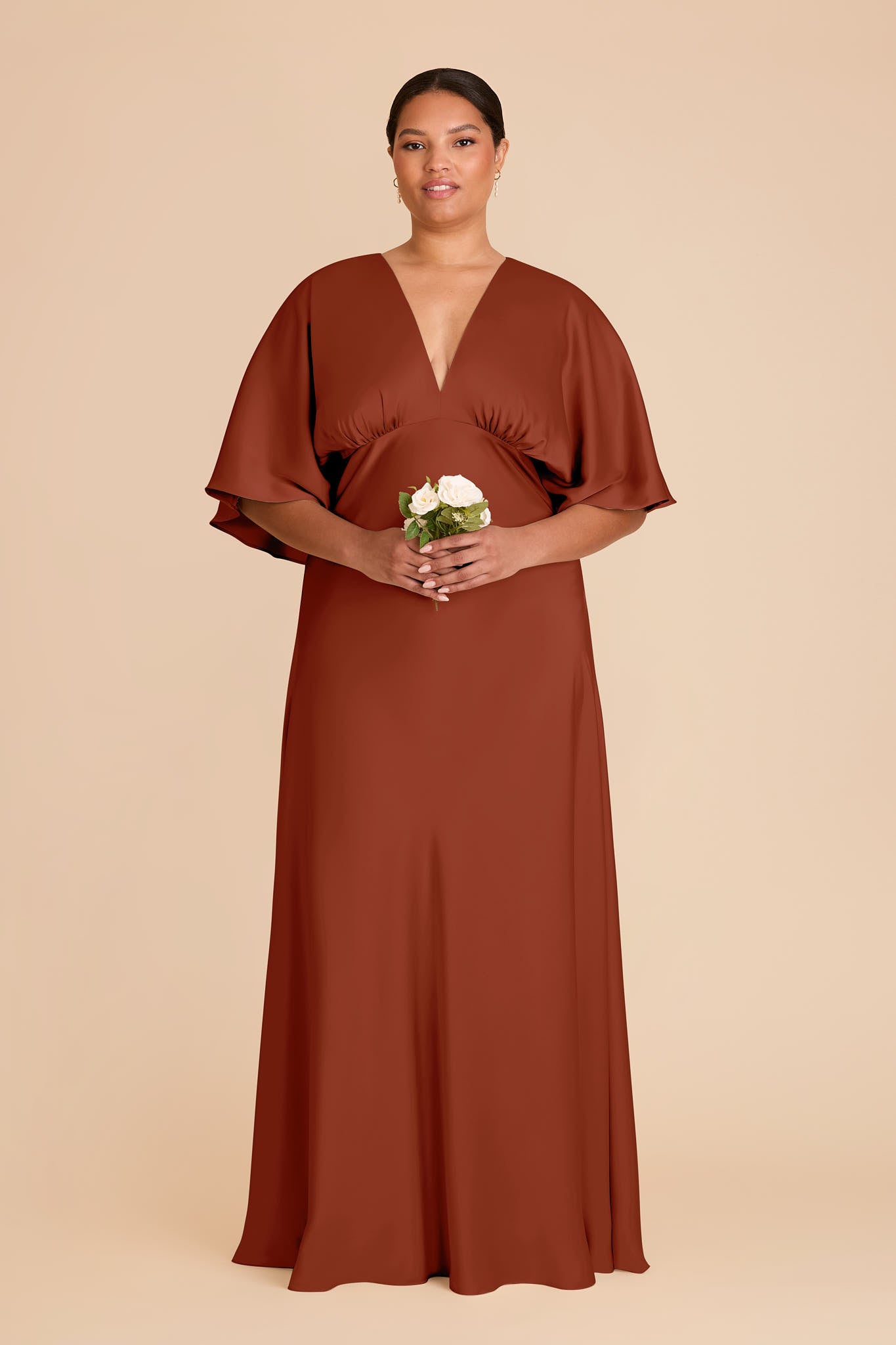 Matte Satin Floor-Length Dress with V-Neck & Kimono Sleeves | Shyla