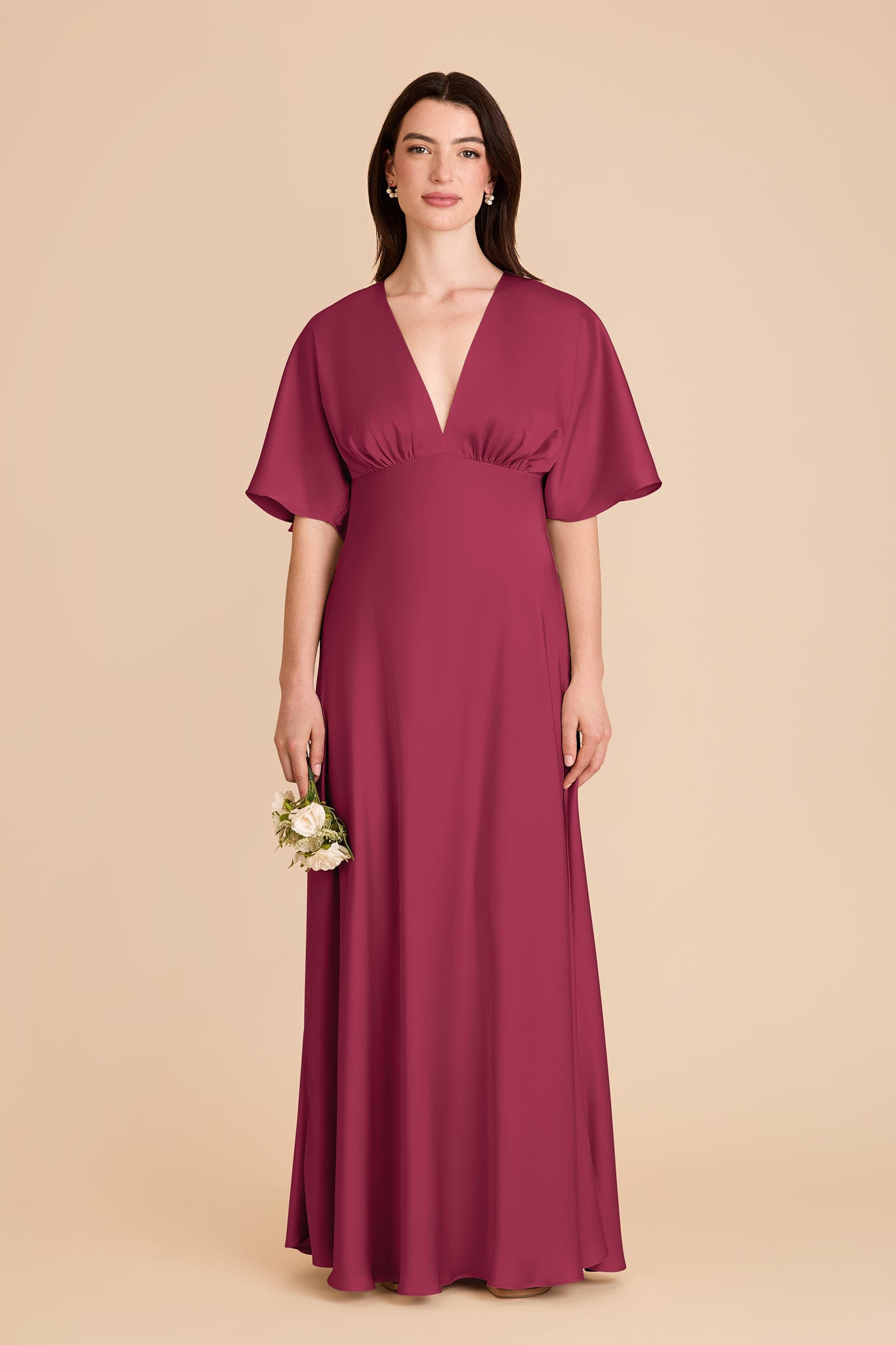 Matte Satin Maxi Dress with V-Neck & Thigh Slit | Shyla