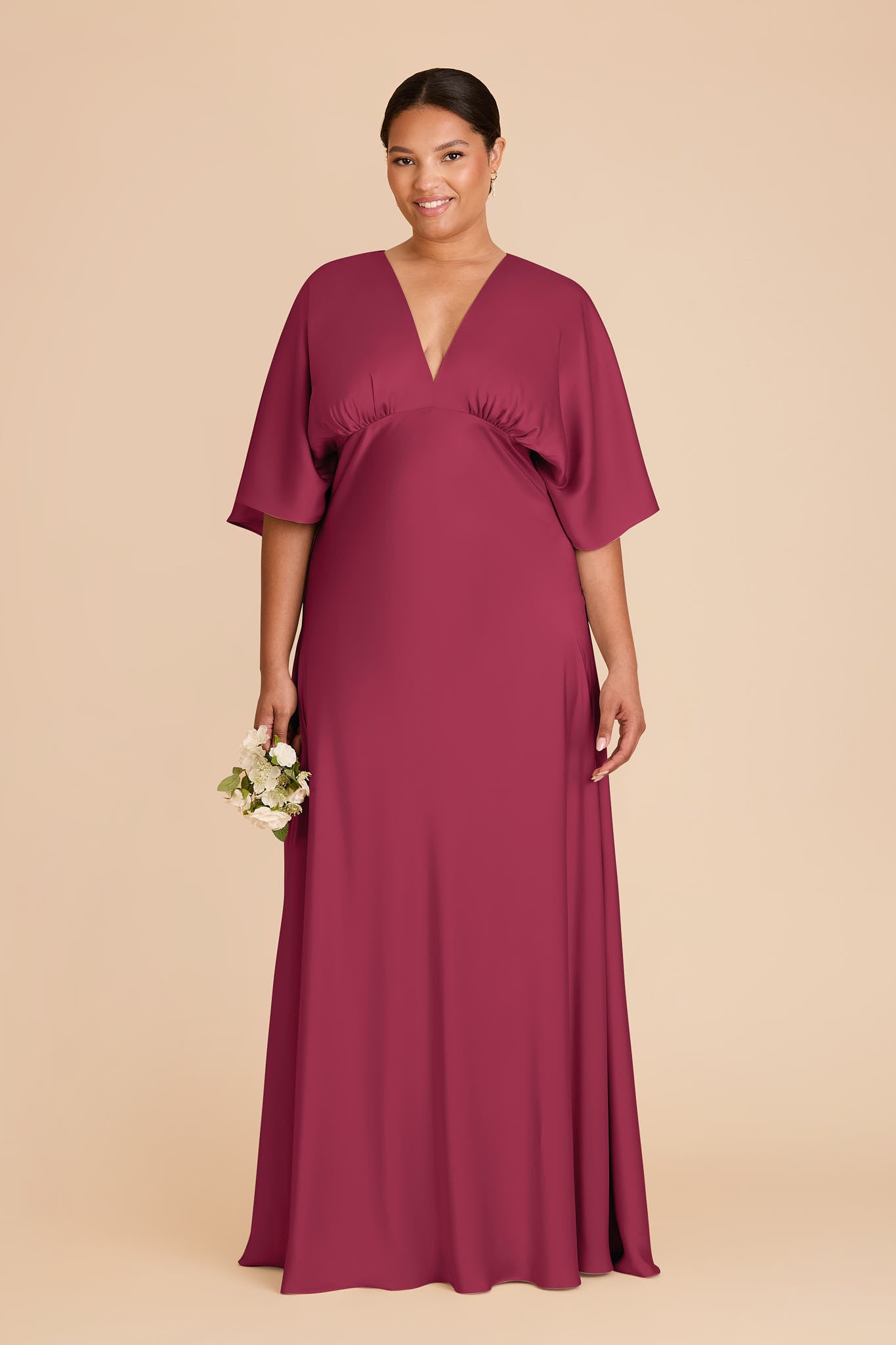 Matte Satin Maxi Dress with V-Neck & Thigh Slit | Shyla