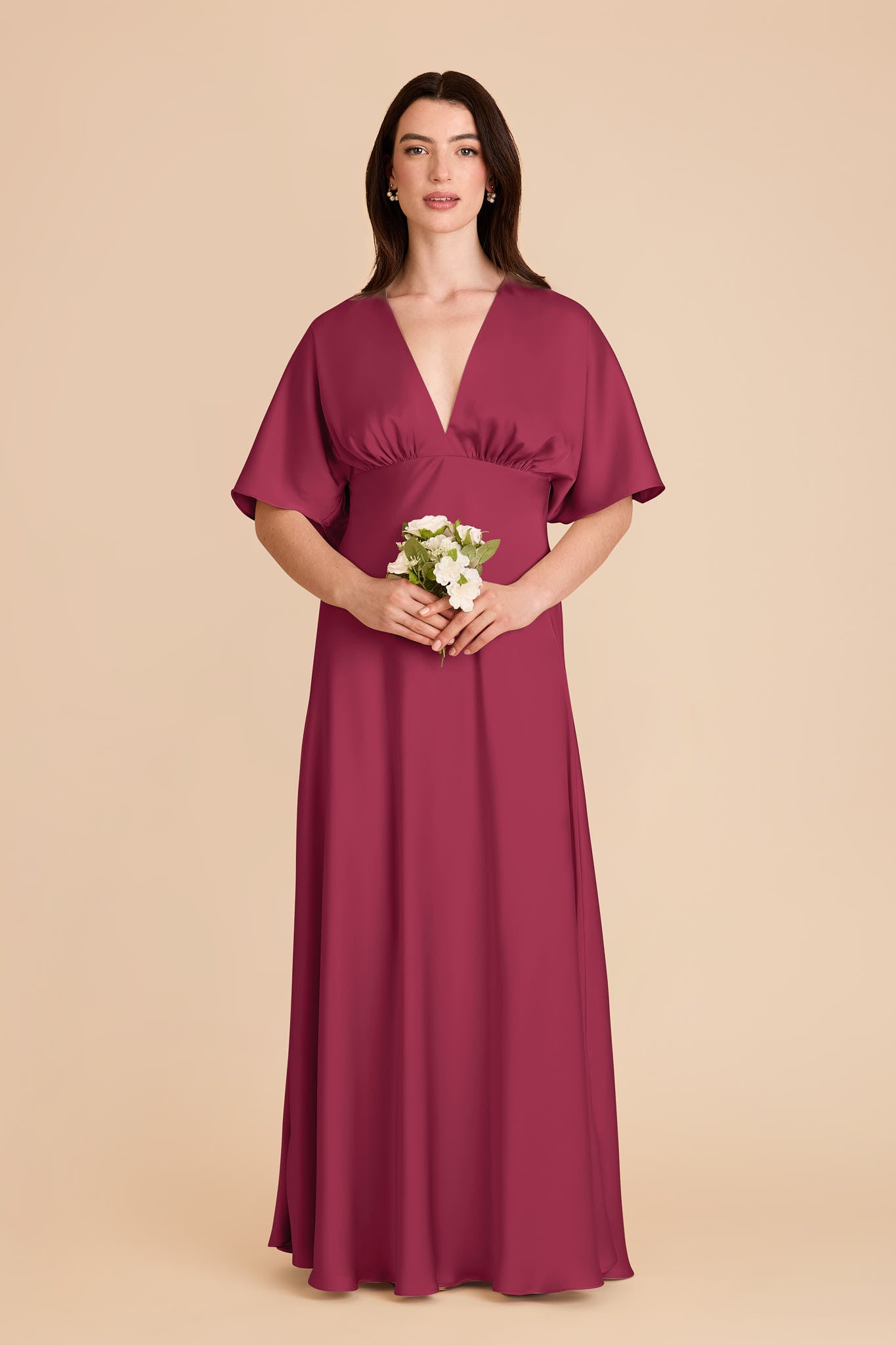 Matte Satin Maxi Dress with V-Neck & Thigh Slit | Shyla