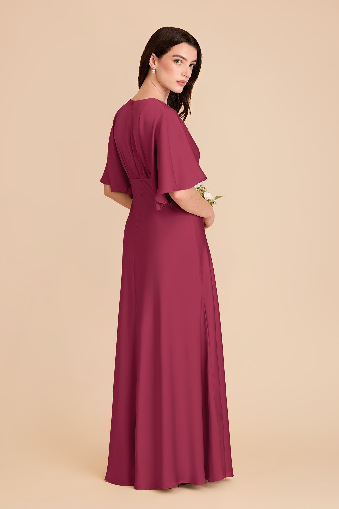 Matte Satin Maxi Dress with V-Neck & Thigh Slit | Shyla