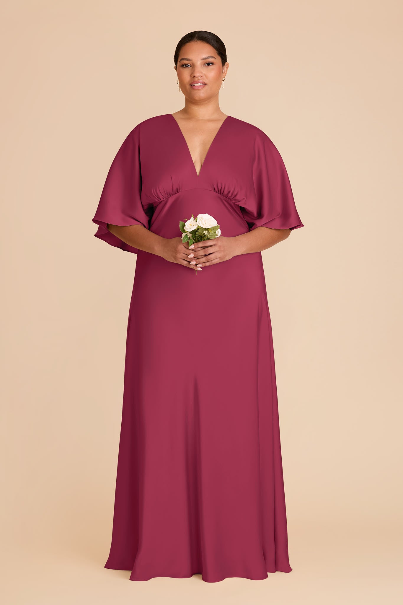 Matte Satin Maxi Dress with V-Neck & Thigh Slit | Shyla