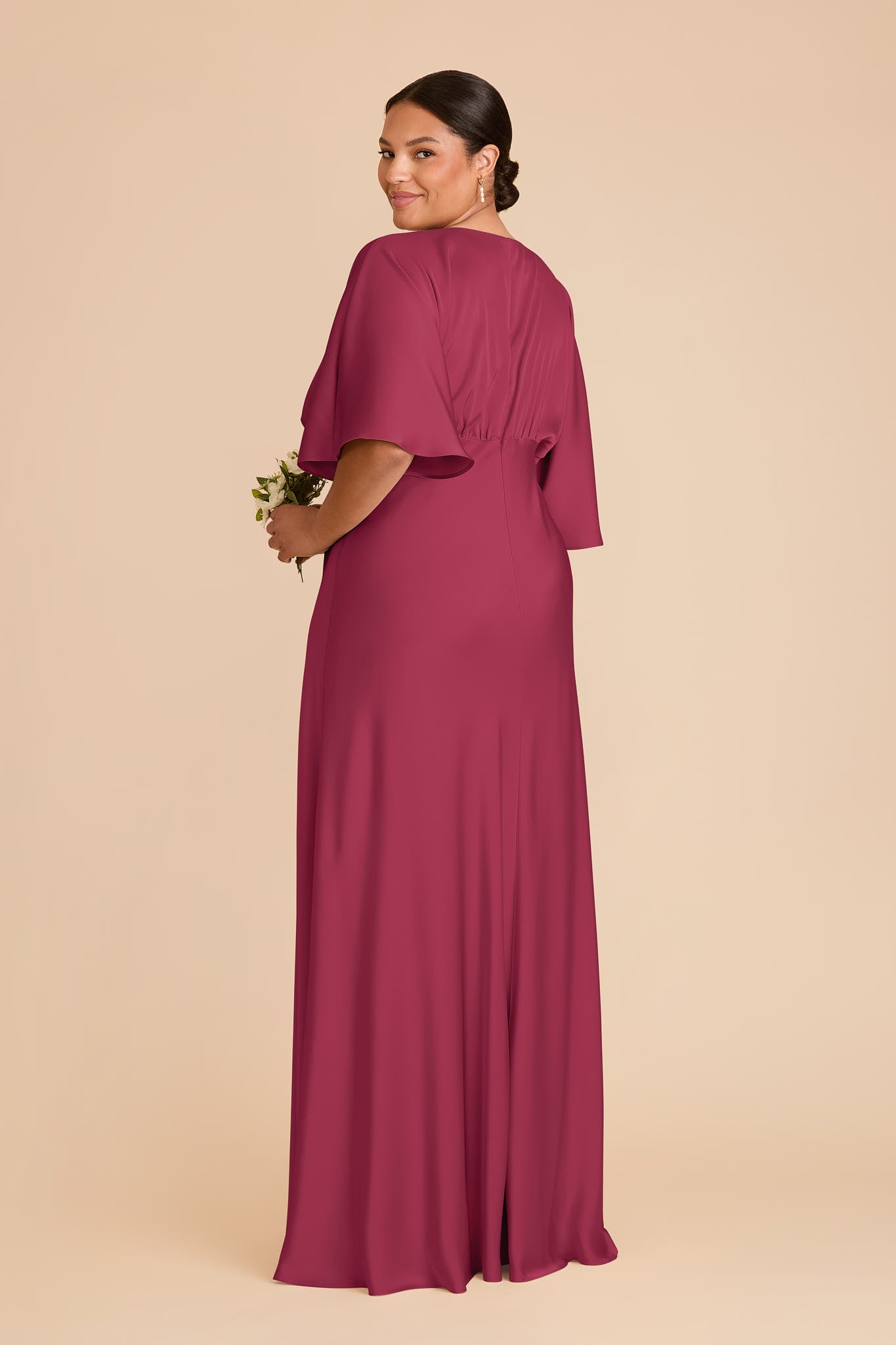 Matte Satin Maxi Dress with V-Neck & Thigh Slit | Shyla