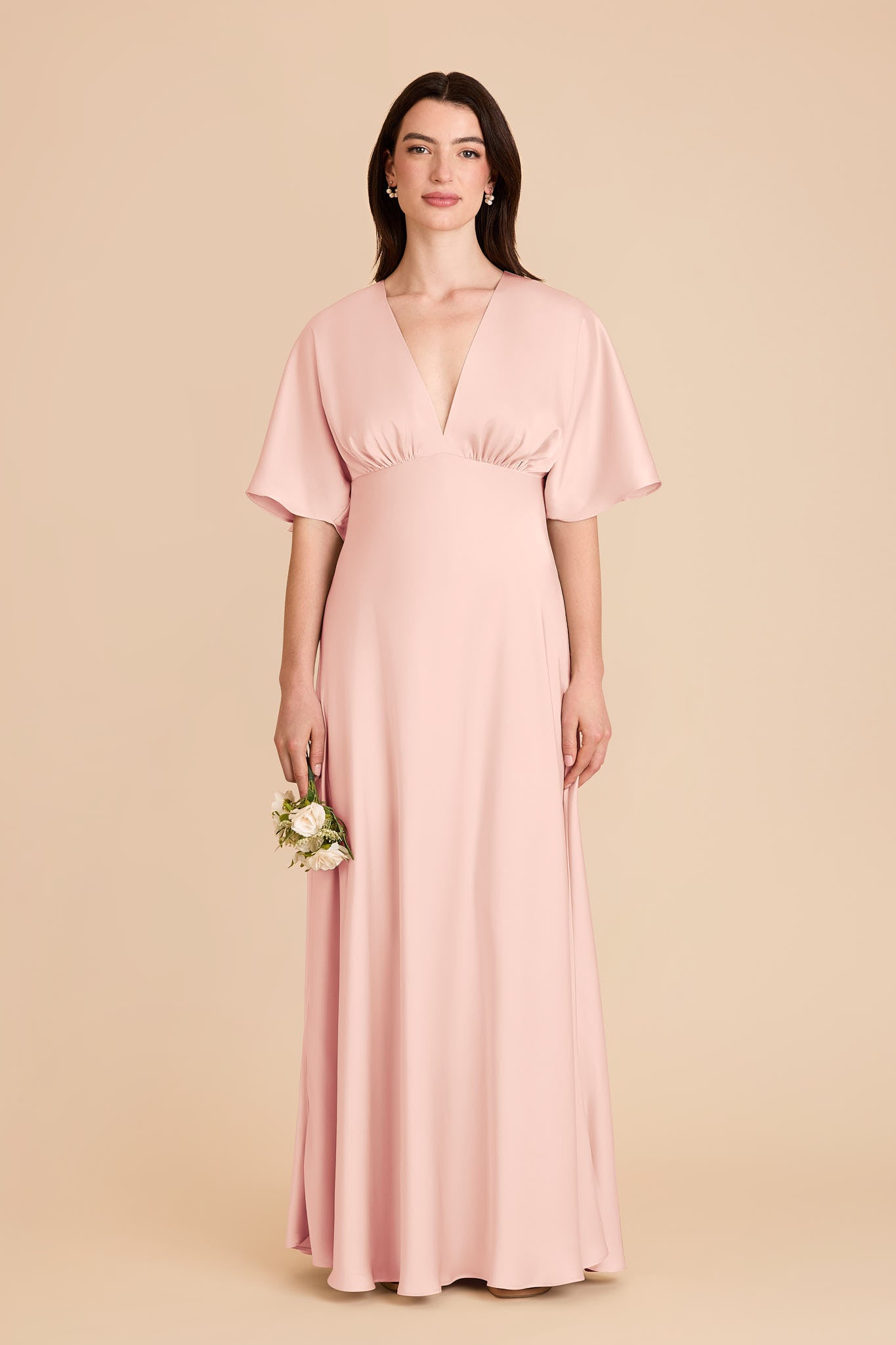 Matte Satin Maxi Dress with V-Neck & Kimono Sleeves | Shyla