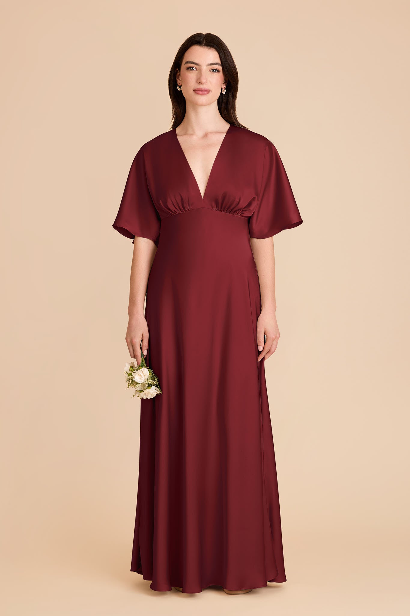 Matte Satin Dress with V-Neck & Kimono Sleeves | Shyla