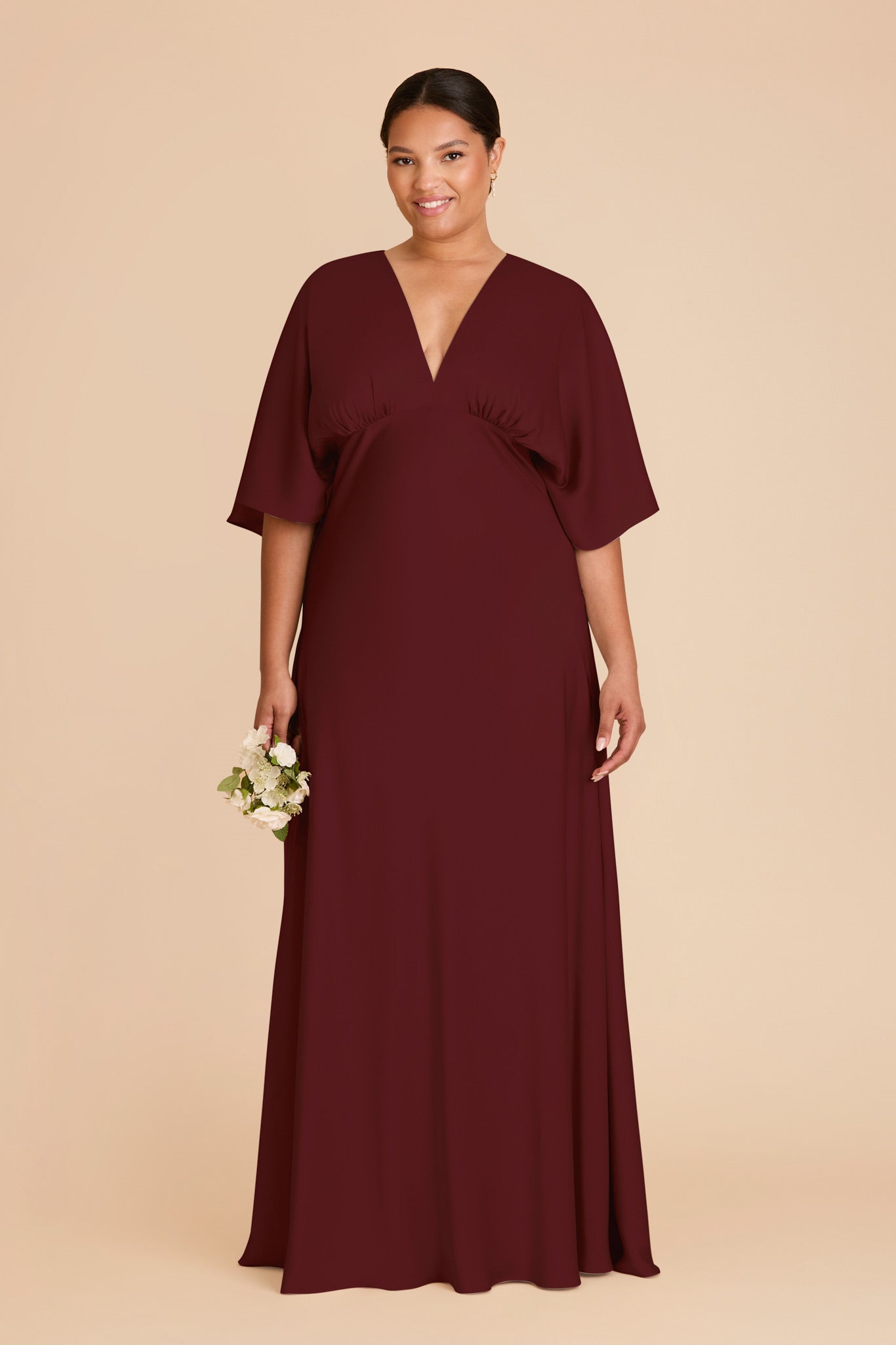Matte Satin Evening Dress with V-Neck & Leg Slit | Shyla