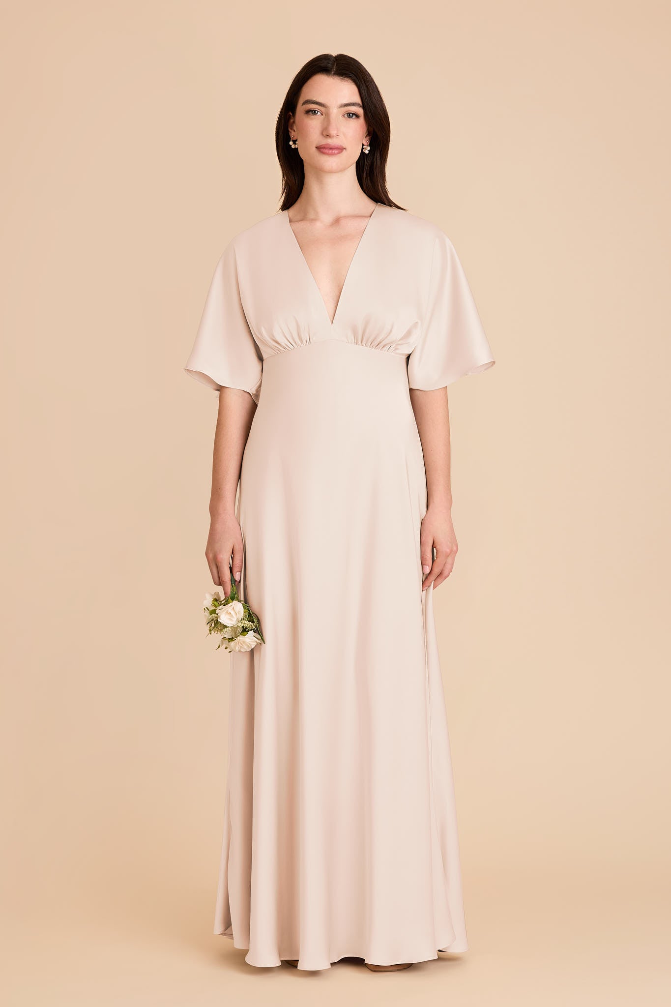 Matte Satin Gown with V-Neck & Thigh Slit | Shyla Dress