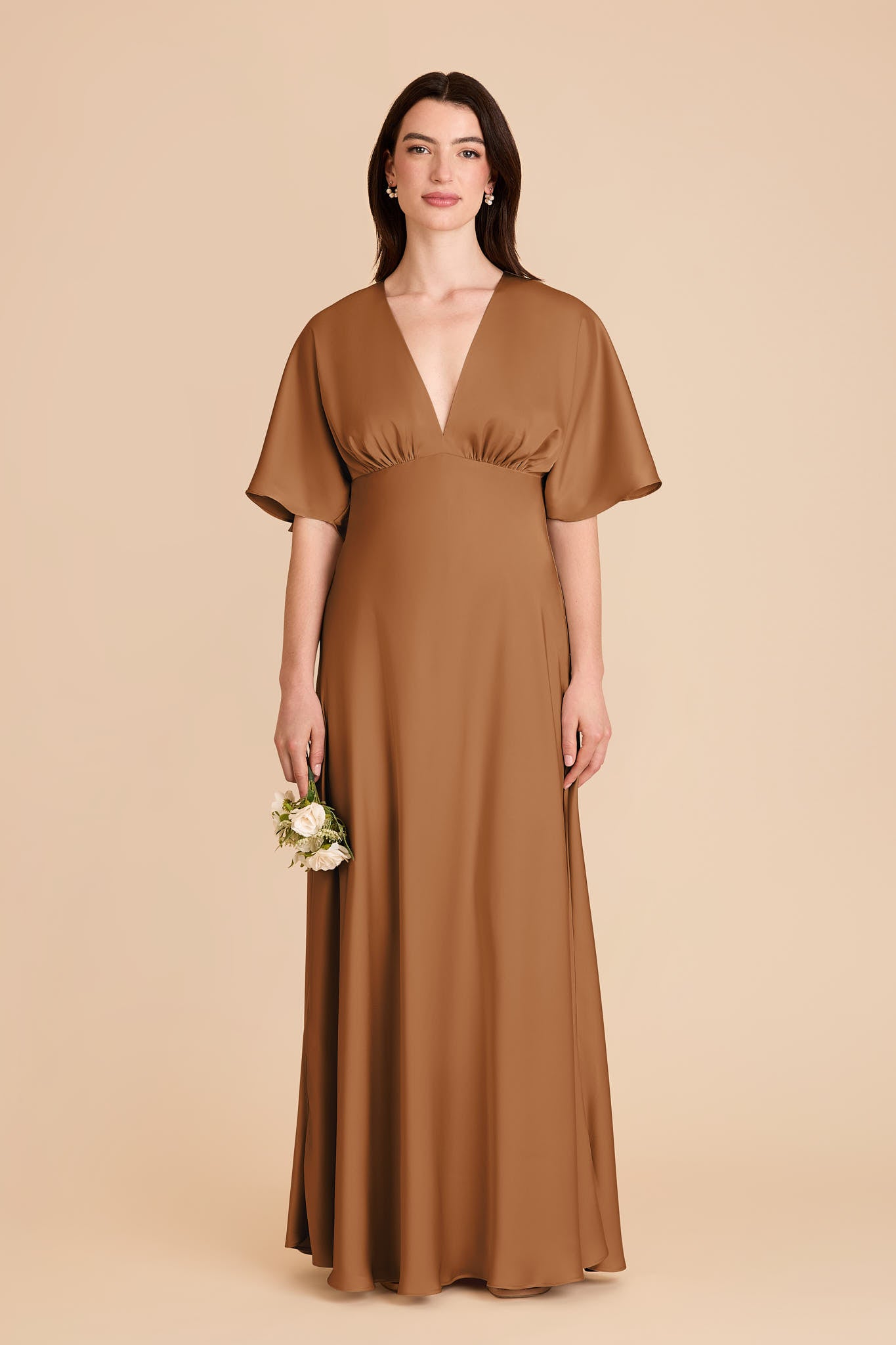 Matte Satin Dress with V-Neck & Kimono Sleeves | Shyla