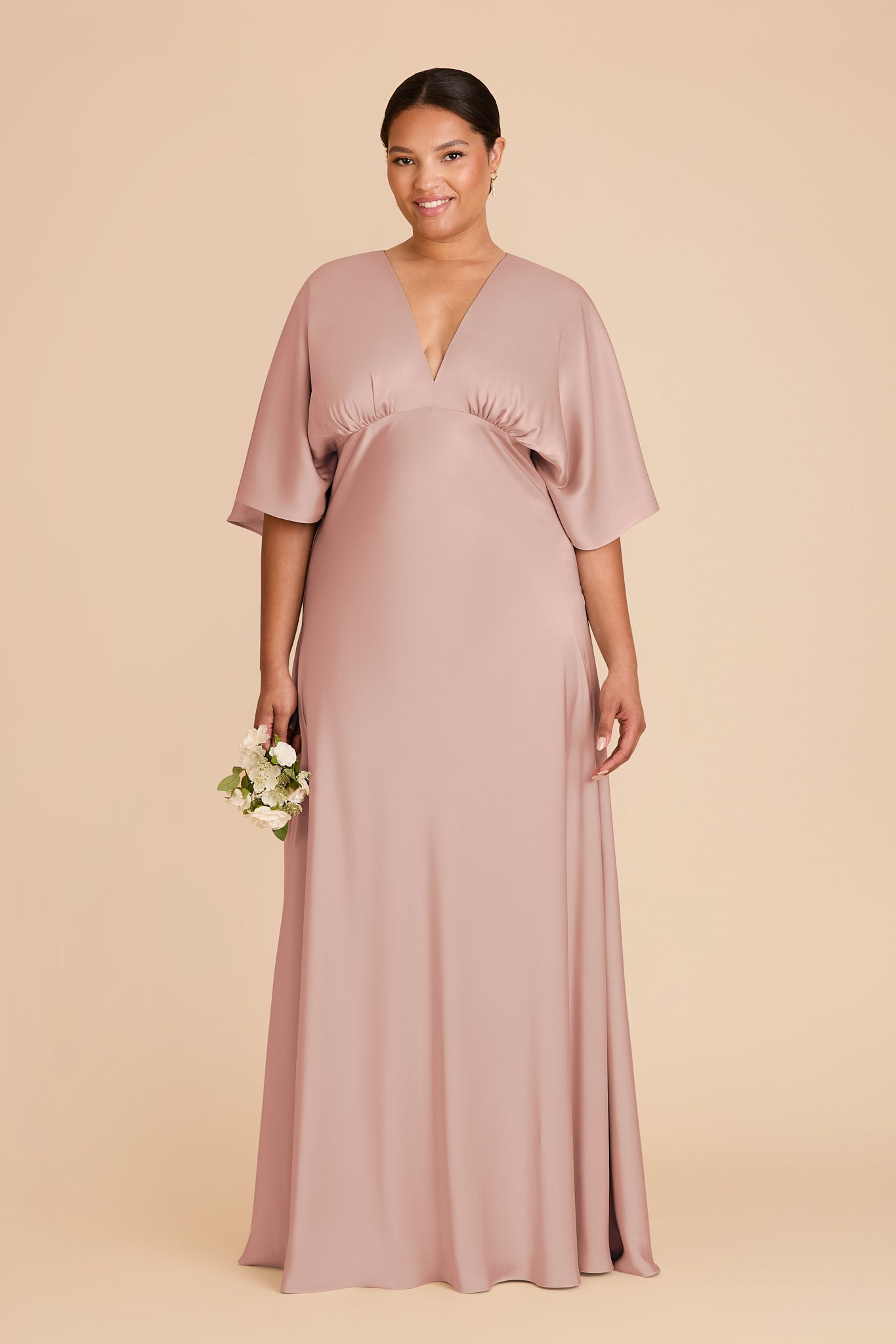 Matte Satin Maxi Dress with V-Neck & Thigh Slit | Shyla