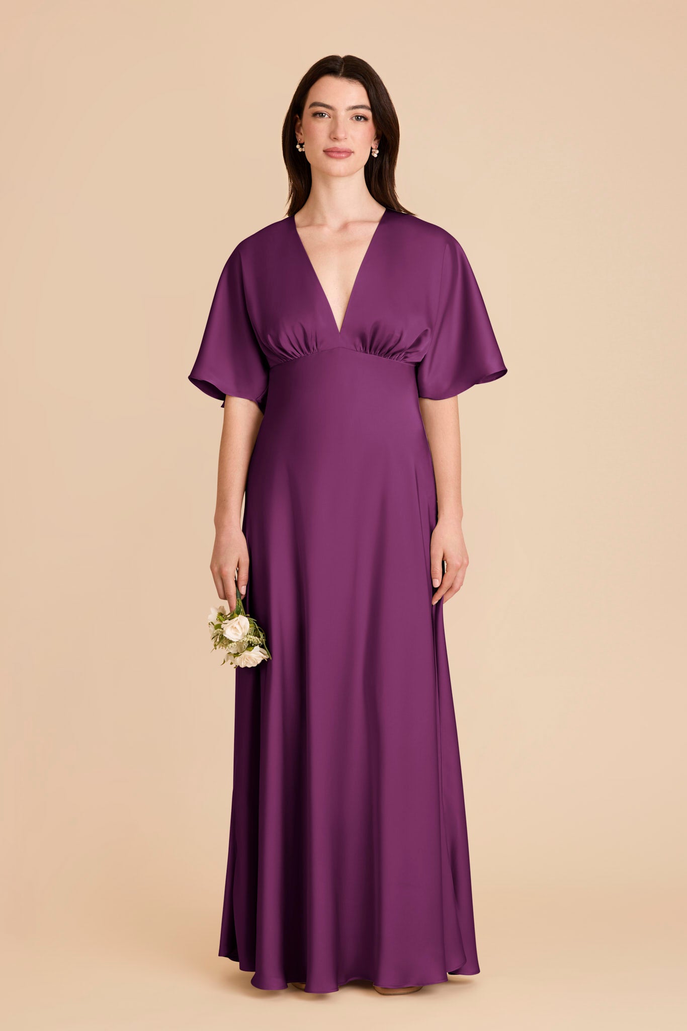 Matte Satin Maxi Dress with V-Neck & Thigh Slit | Shyla
