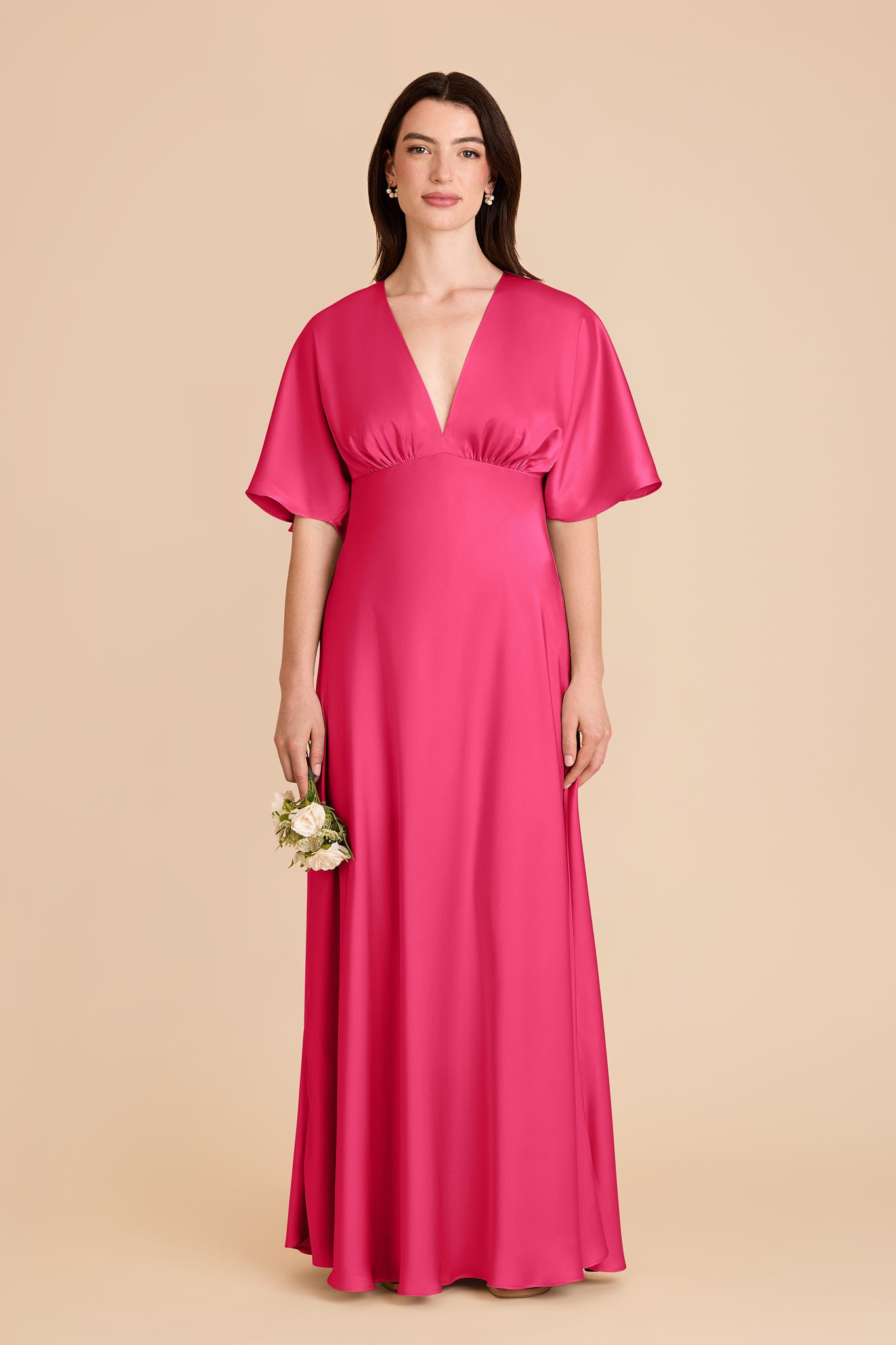 Matte Satin Maxi Dress with V-Neck & Kimono Sleeves | Shyla