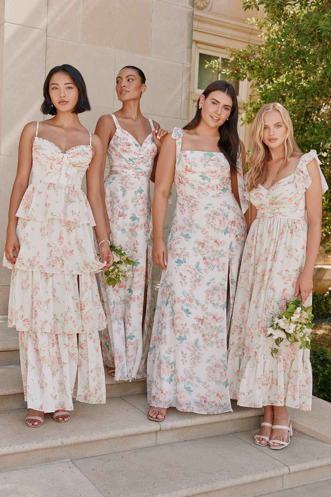 Chiffon Convertible Dress in Dusty Apricot Peonies | Alex