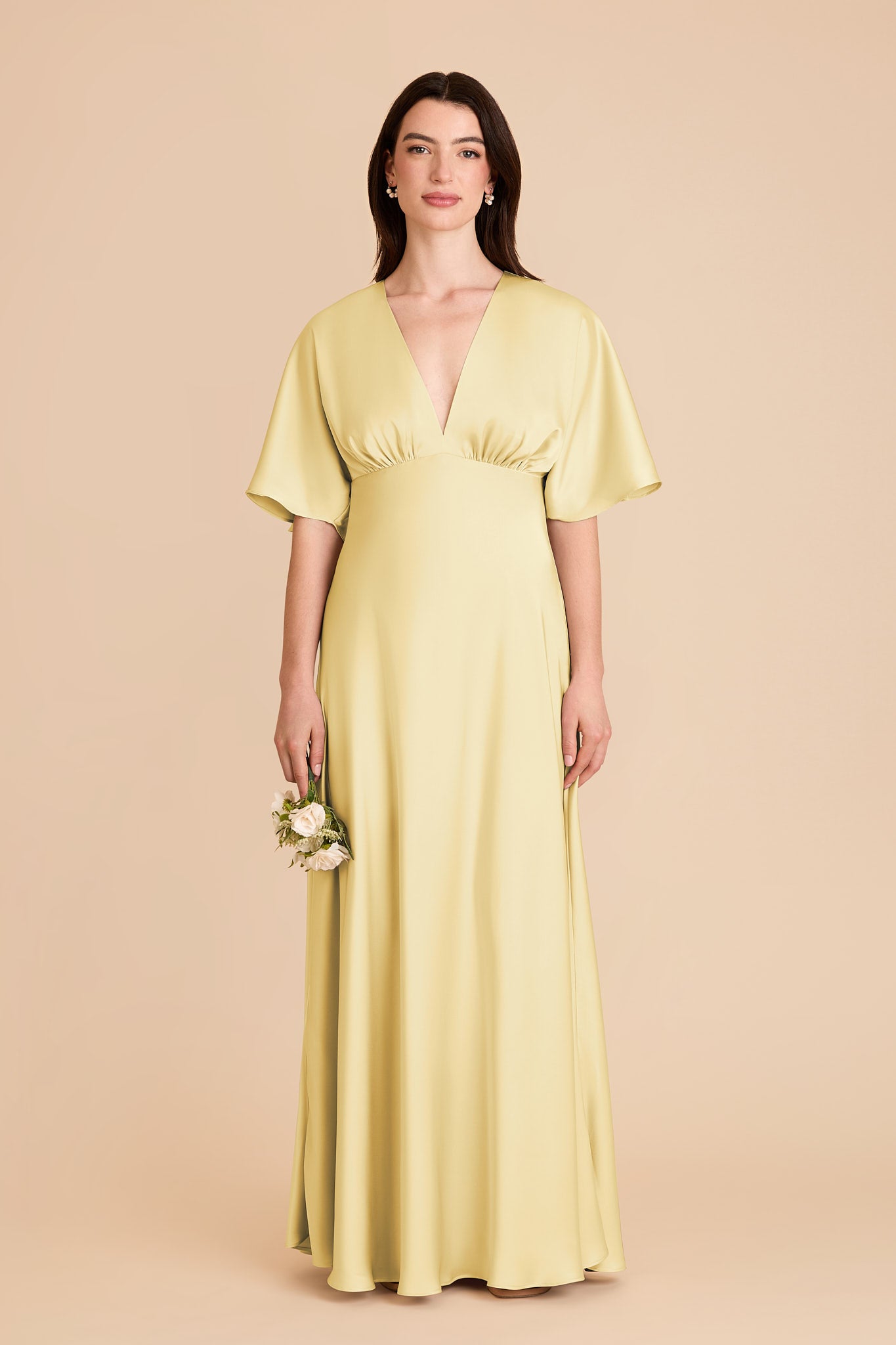Matte Satin Gown with V-Neck & Thigh Slit | Shyla Dress
