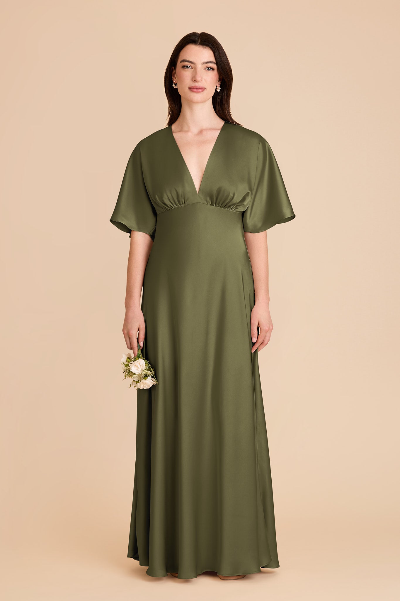 Matte Satin Gown with V-Neck & Kimono Sleeves | Shyla Dress