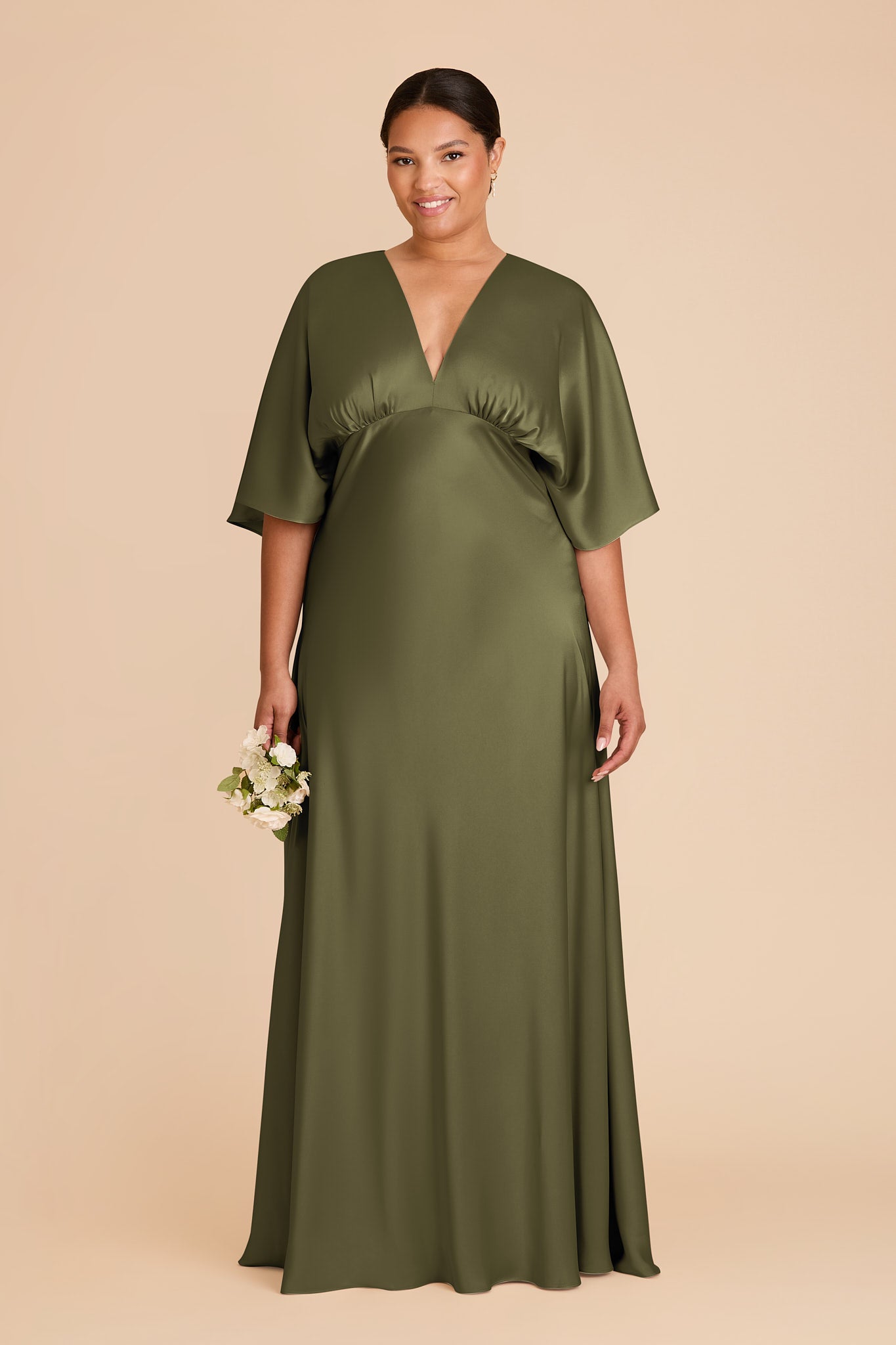 Matte Satin Gown with V-Neck & Kimono Sleeves | Shyla Dress