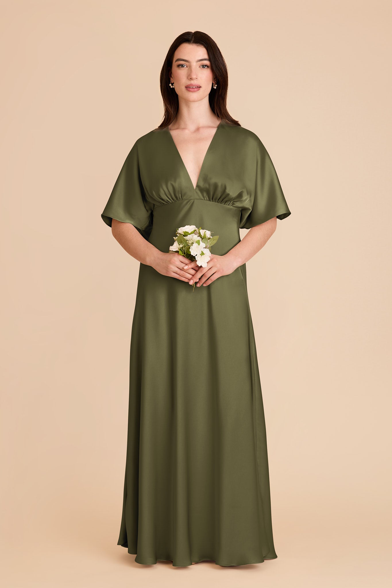 Matte Satin Gown with V-Neck & Kimono Sleeves | Shyla Dress