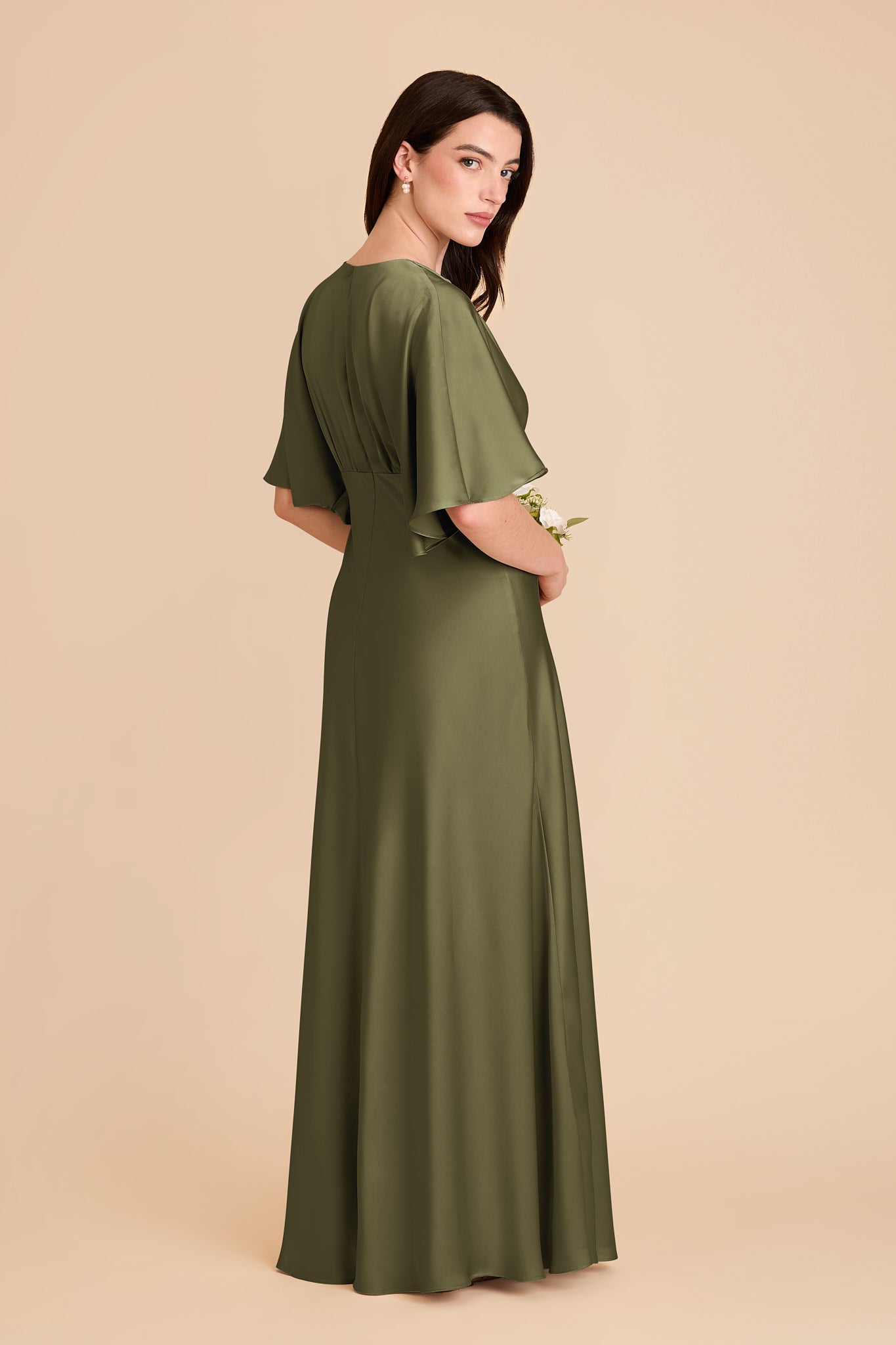 Matte Satin Gown with V-Neck & Kimono Sleeves | Shyla Dress