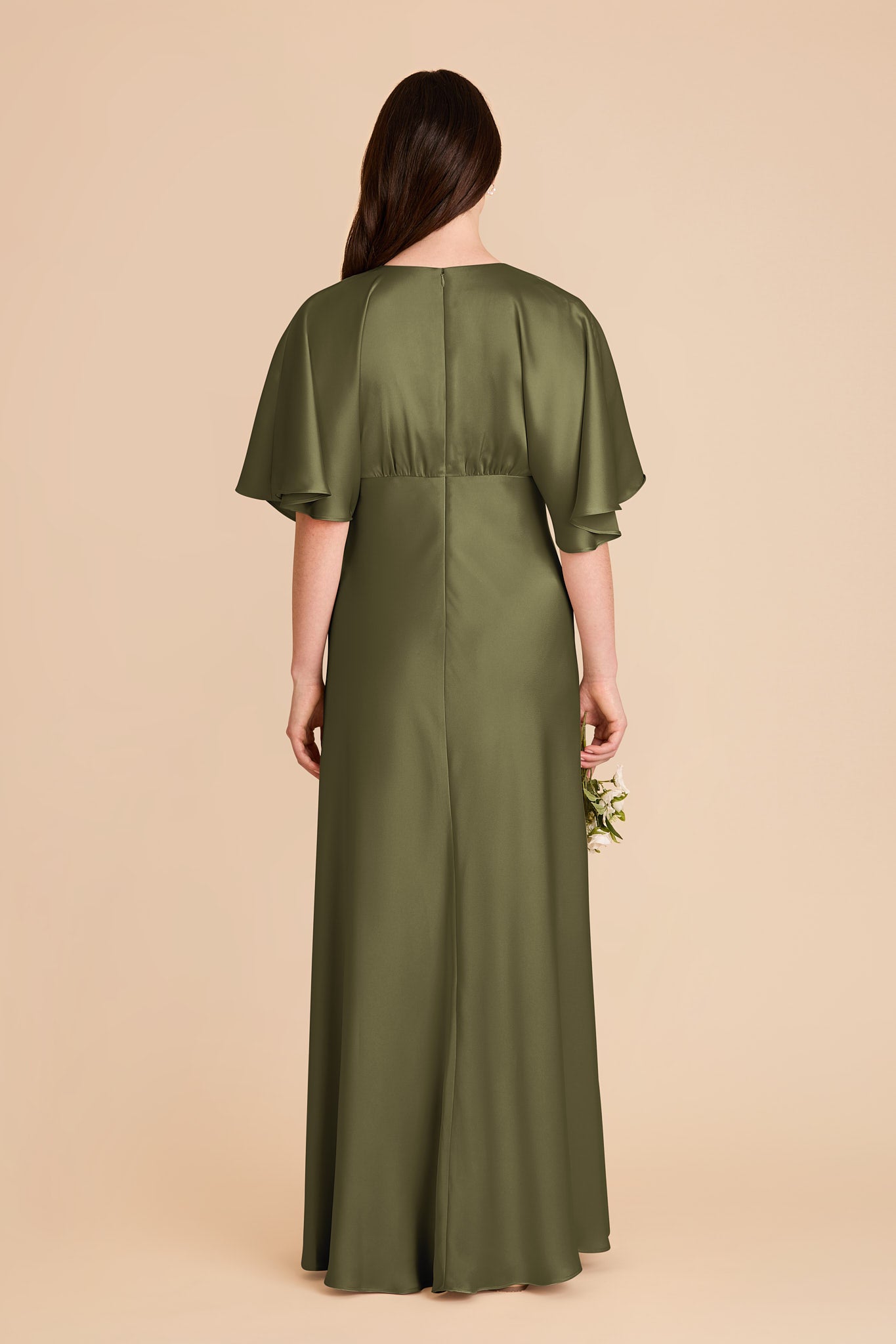 Matte Satin Gown with V-Neck & Kimono Sleeves | Shyla Dress