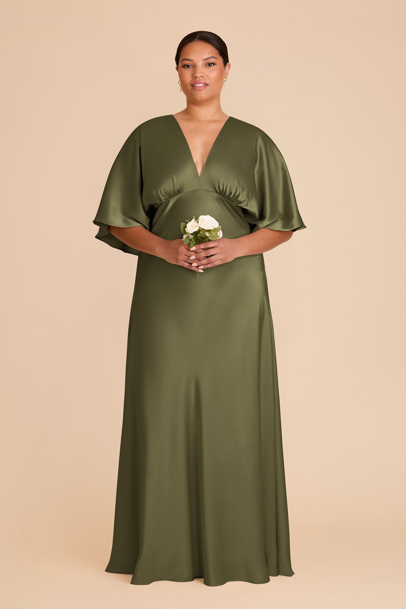 Matte Satin Gown with V-Neck & Kimono Sleeves | Shyla Dress