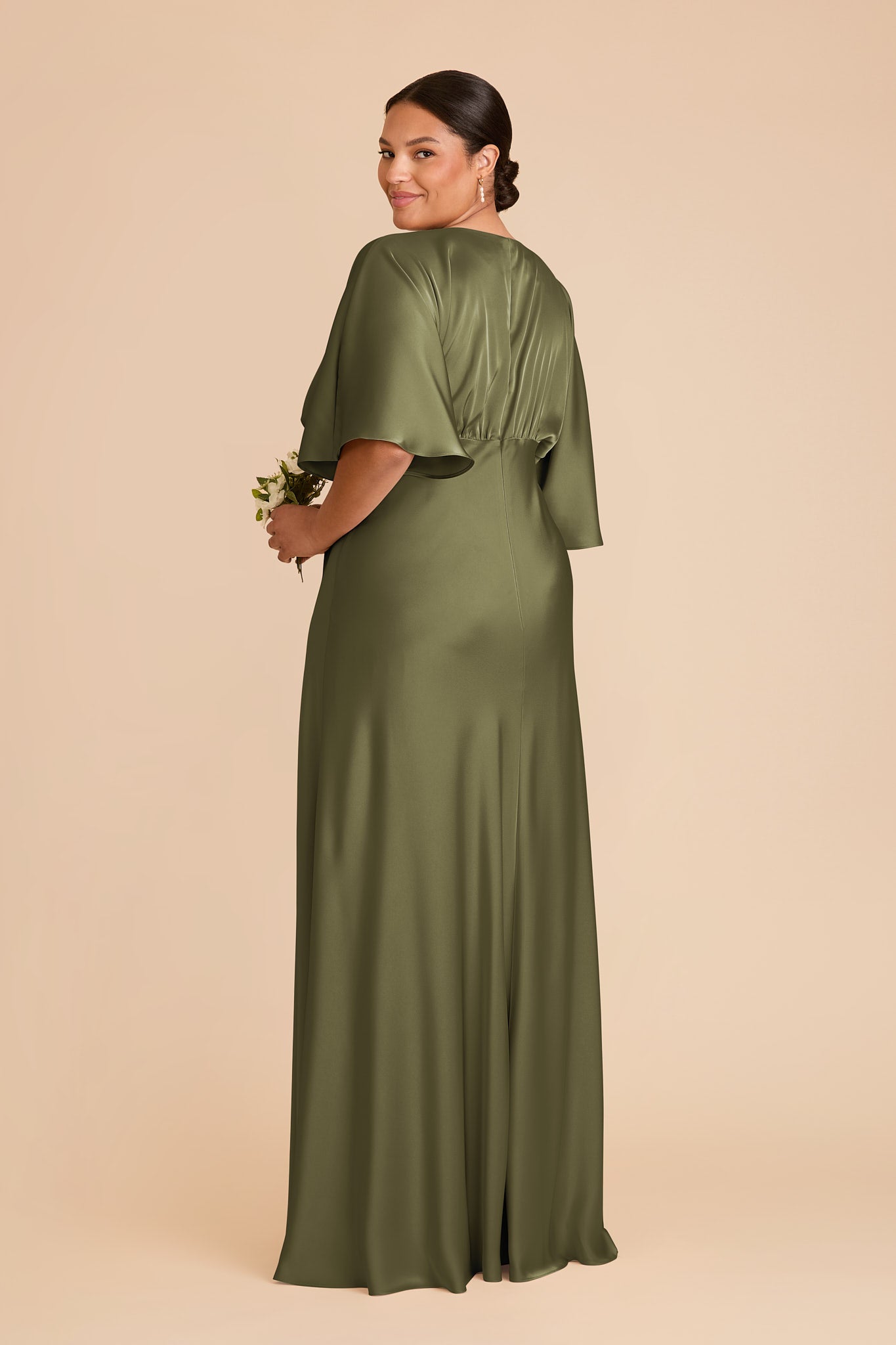 Matte Satin Gown with V-Neck & Kimono Sleeves | Shyla Dress
