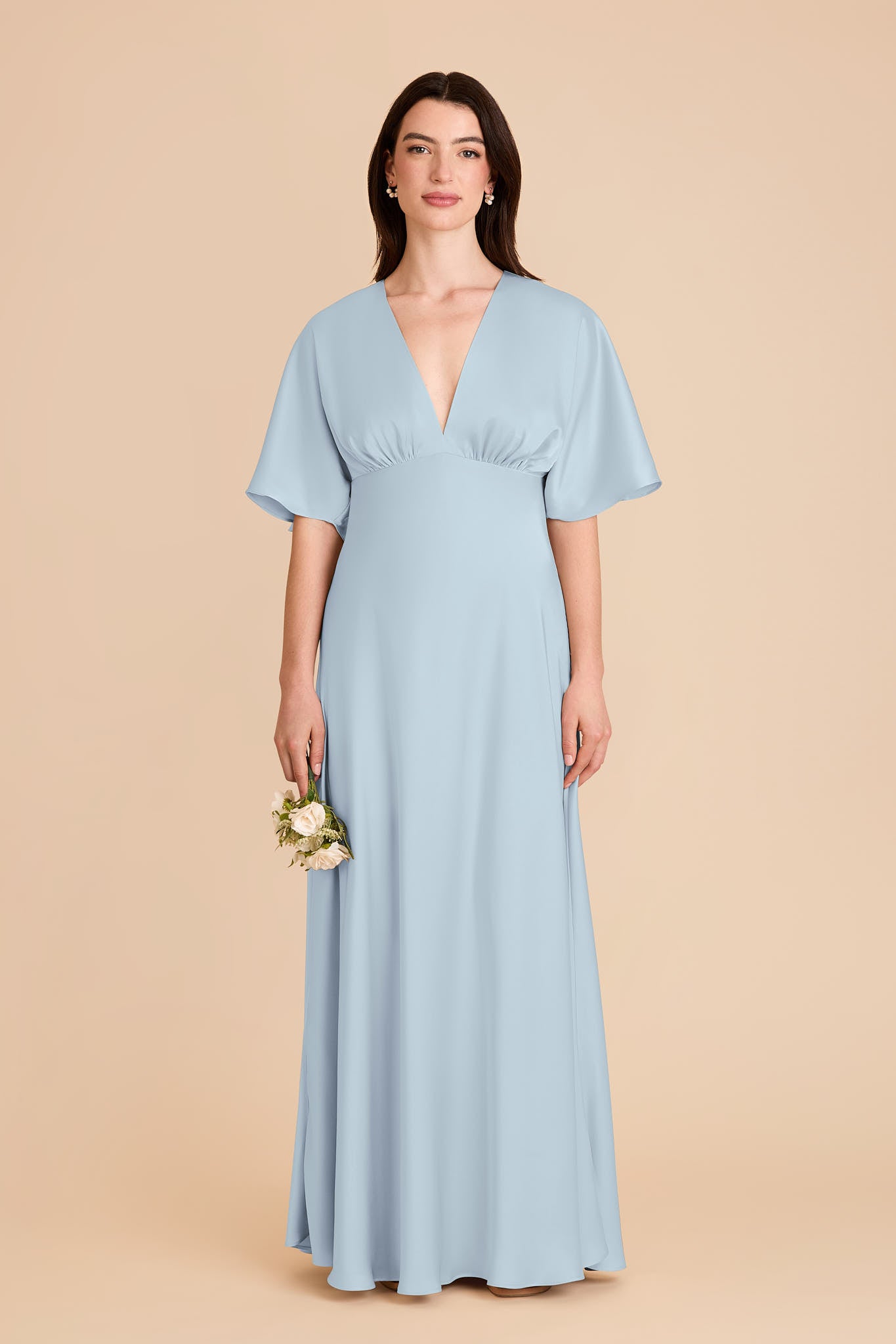 Elegant V-Neck Satin Gown with Kimono Sleeves | Shyla Dress