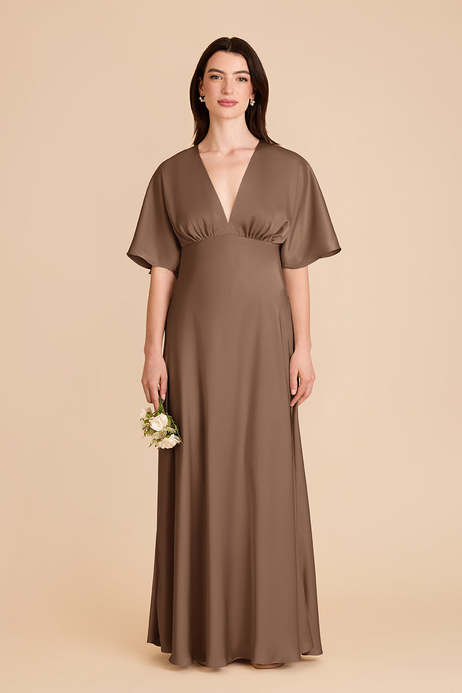 Matte Satin Gown with V-Neck & Kimono Sleeves | Shyla Dress