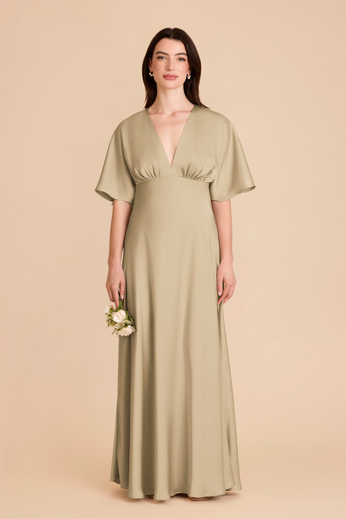 Matte Satin Maxi Dress with V-Neck & Thigh Slit | Shyla
