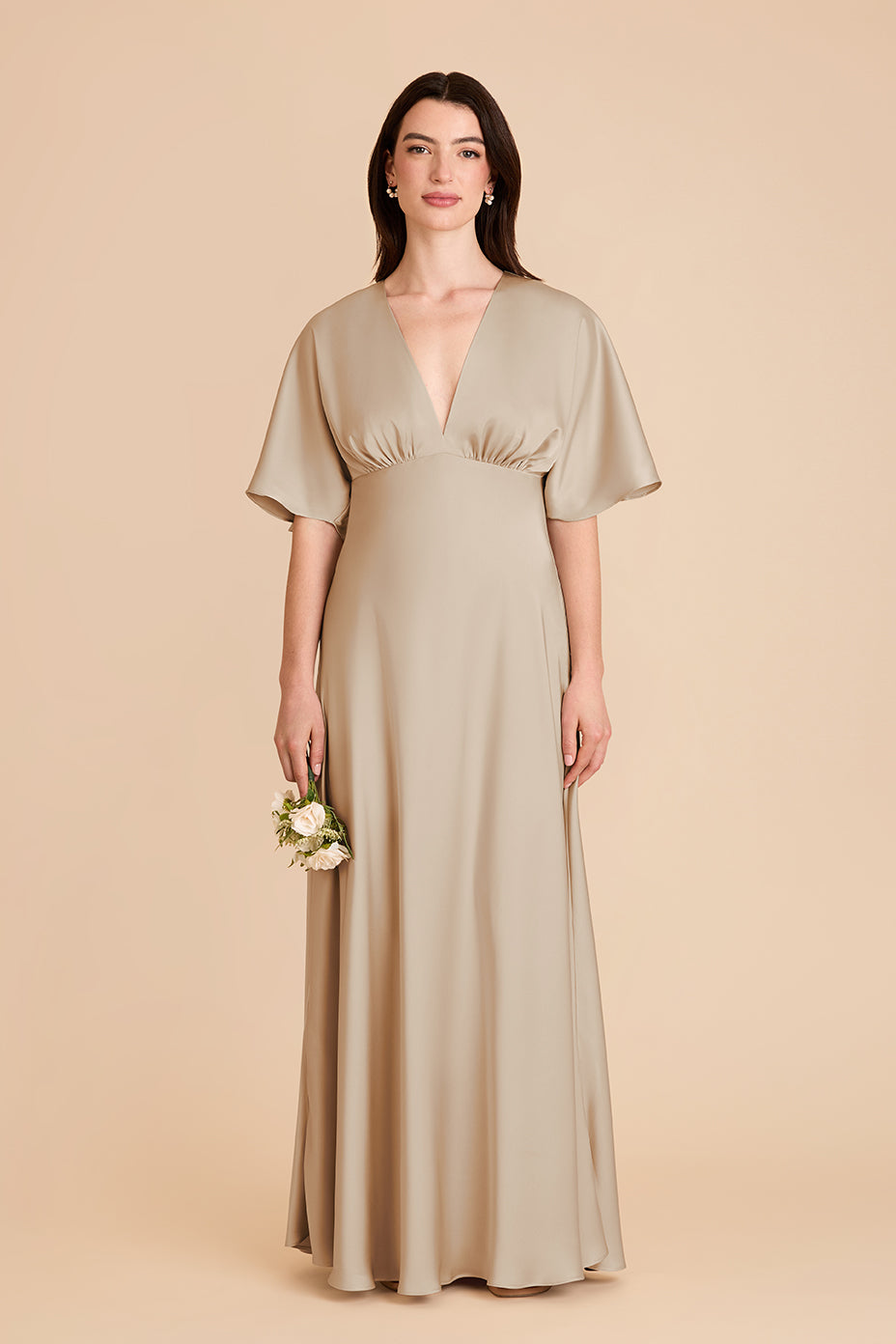 Matte Satin Gown with V-Neck & Thigh Slit | Shyla Dress
