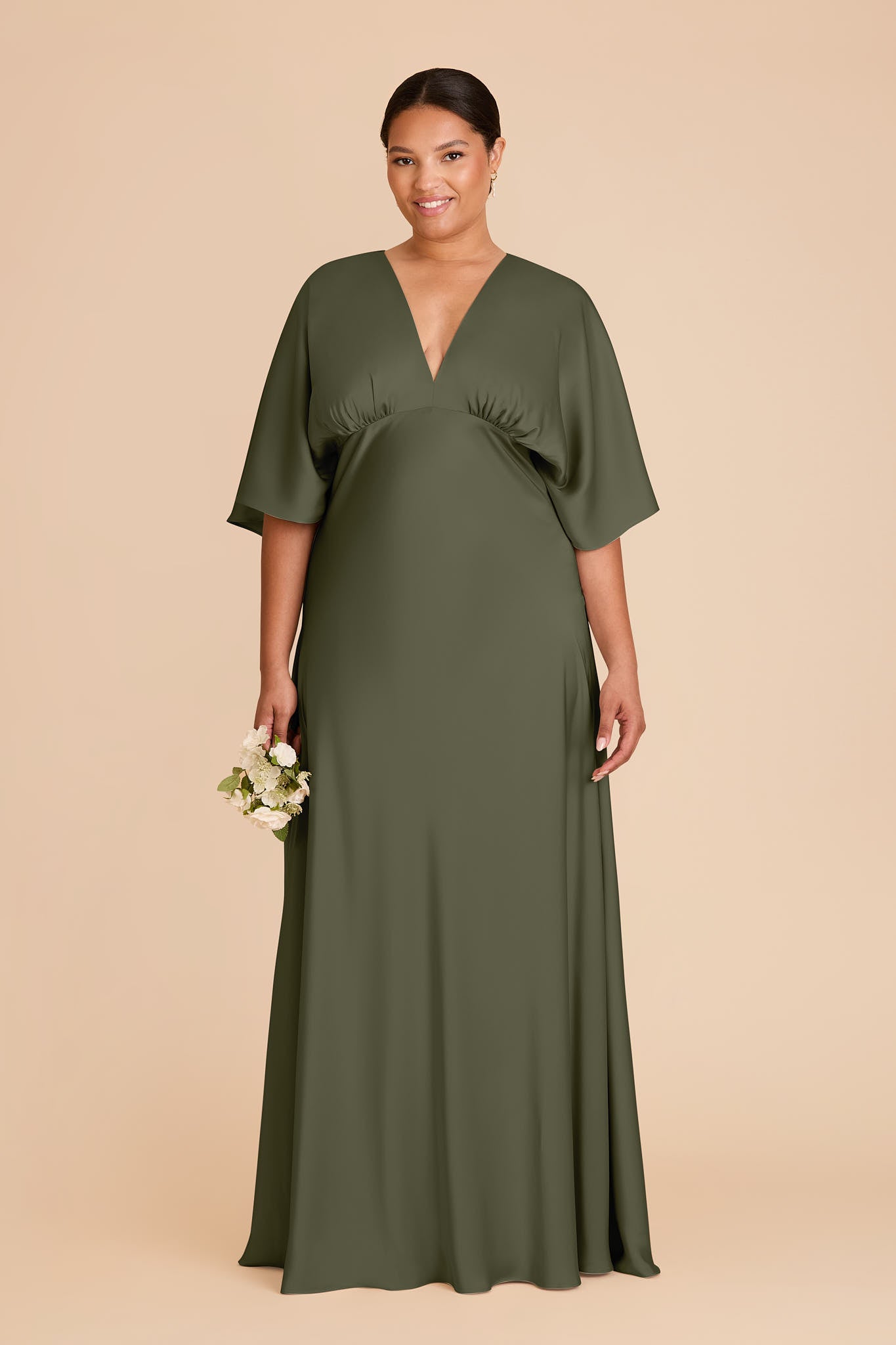 Matte Satin Maxi Dress with V-Neck & Thigh Slit | Shyla Olive