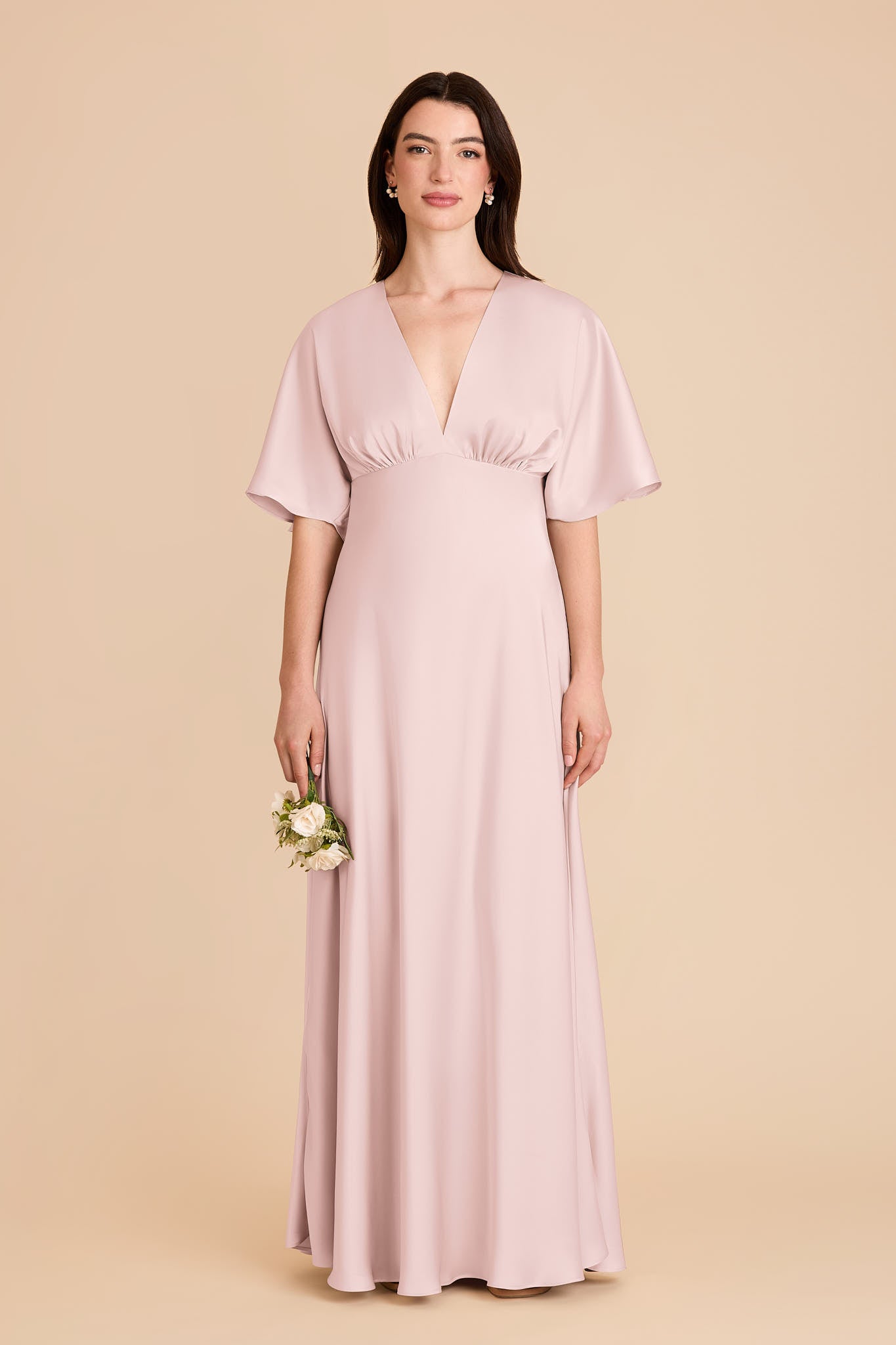 Matte Satin Maxi Dress with V-Neck & Kimono Sleeves | Shyla