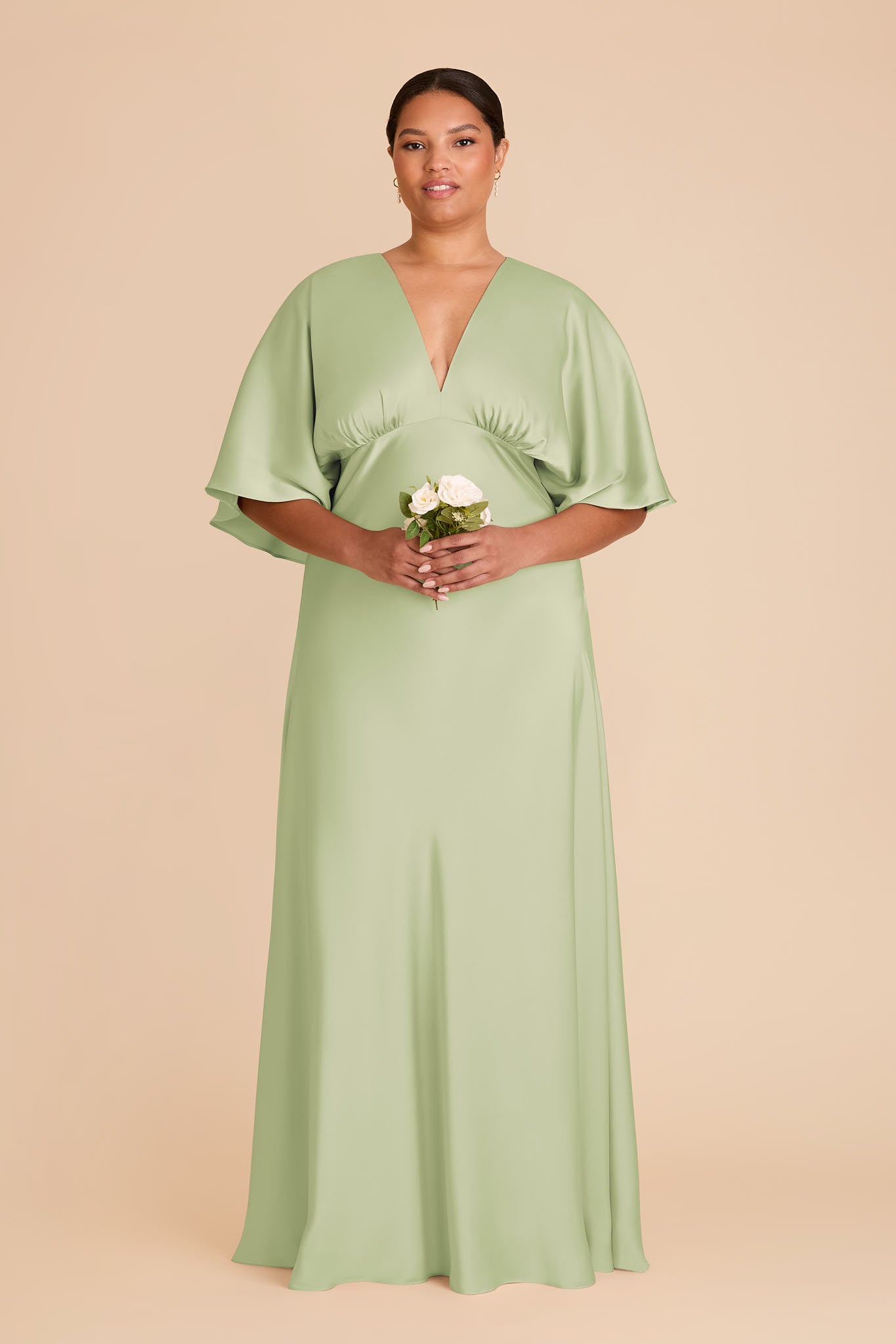 Matte Satin Maxi Dress with V-Neck & Kimono Sleeves | Shyla