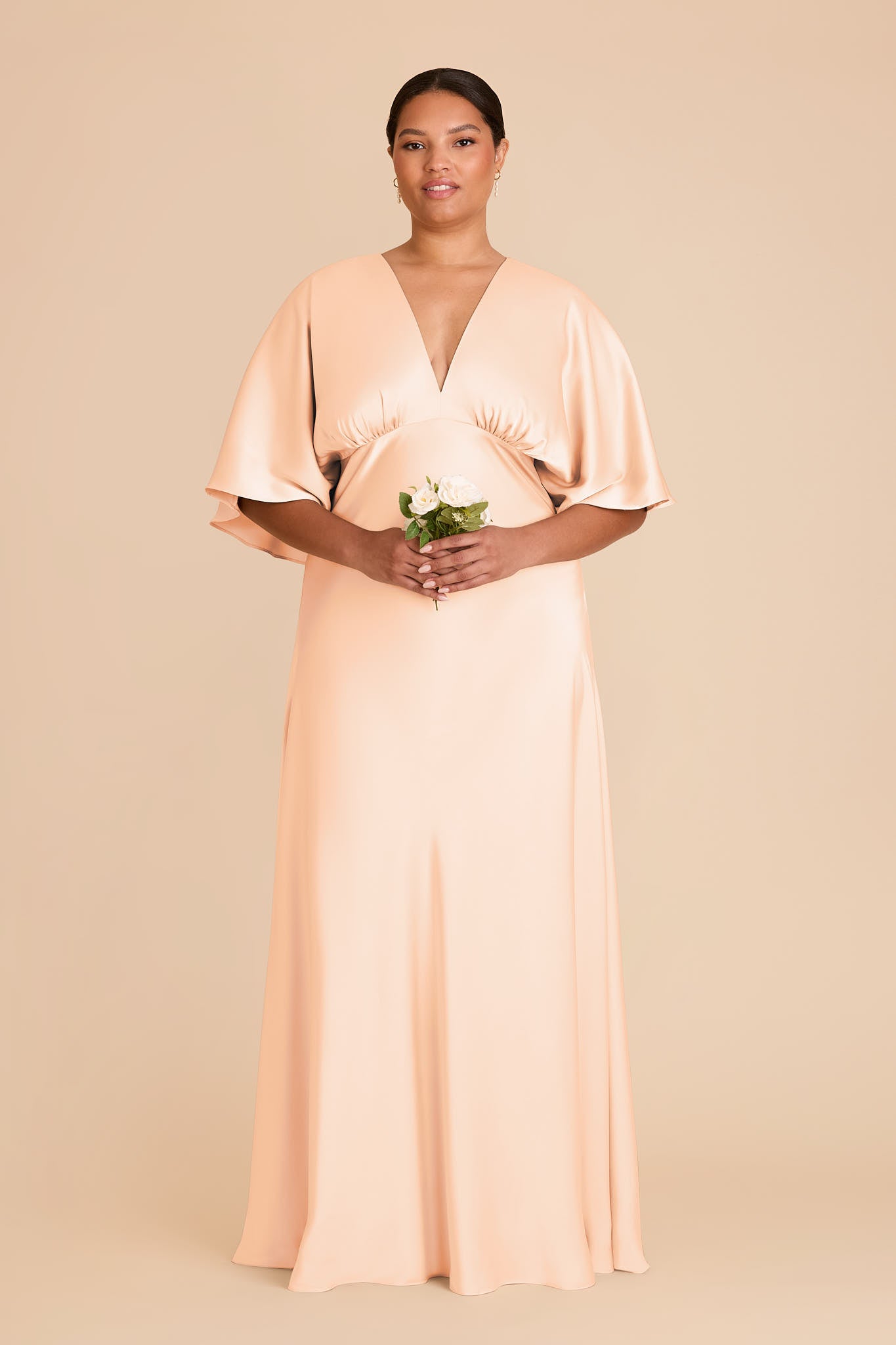Matte Satin Gown with V-Neck & Kimono Sleeves | Shyla Dress