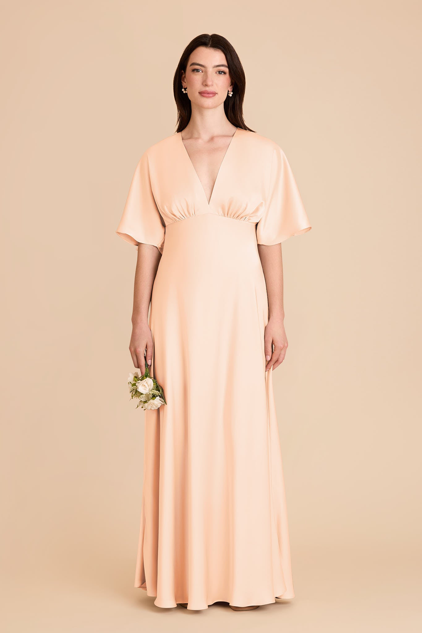 Matte Satin Gown with V-Neck & Kimono Sleeves | Shyla Dress