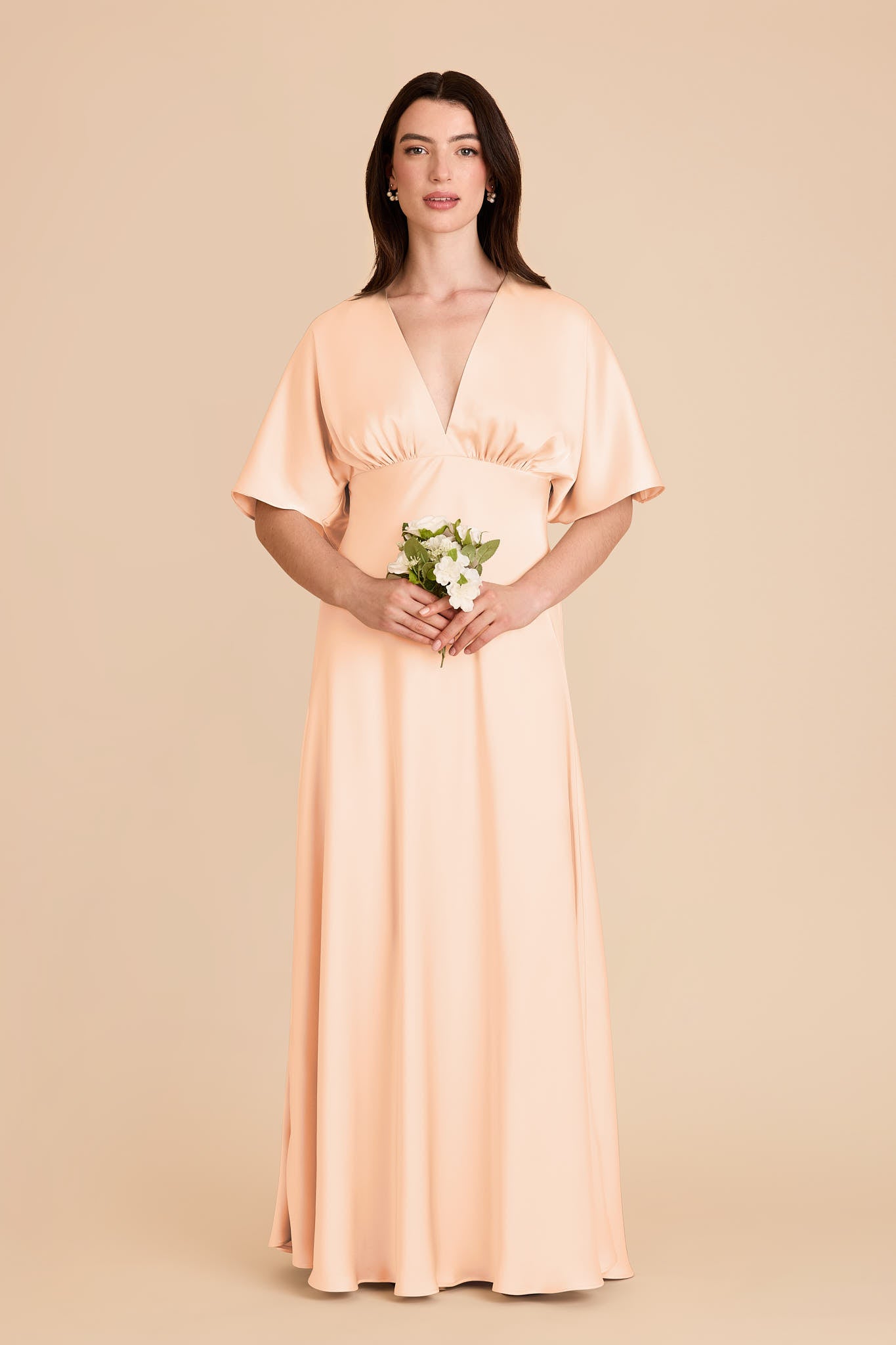 Matte Satin Gown with V-Neck & Kimono Sleeves | Shyla Dress
