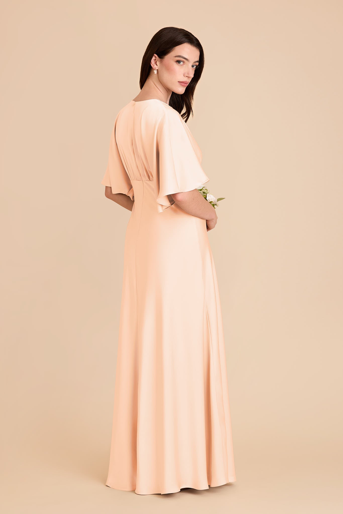 Matte Satin Gown with V-Neck & Kimono Sleeves | Shyla Dress