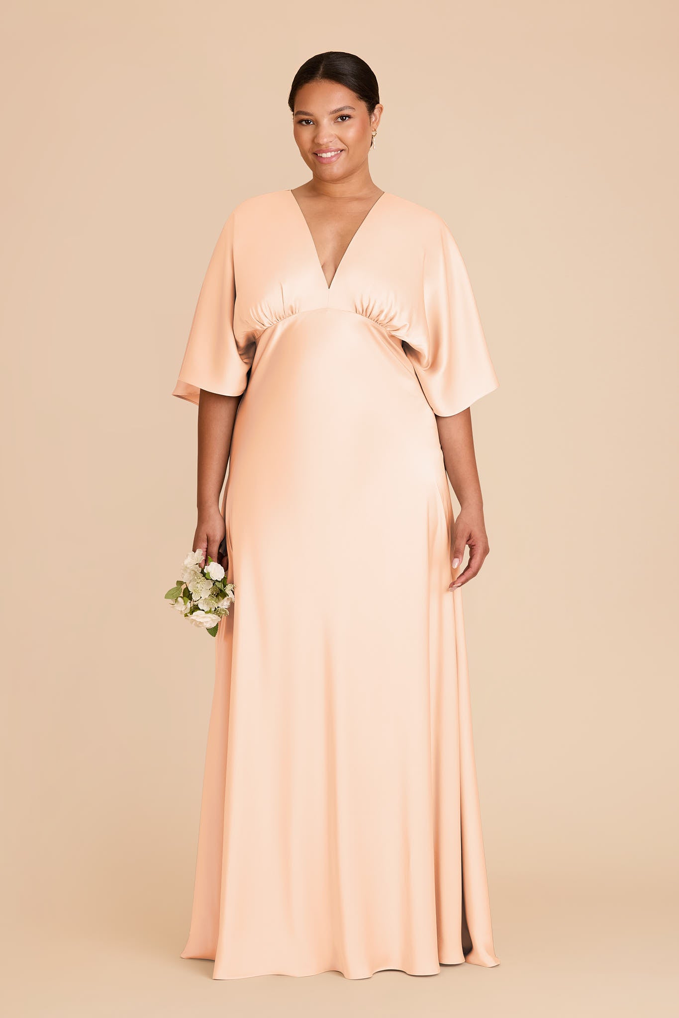Matte Satin Gown with V-Neck & Kimono Sleeves | Shyla Dress